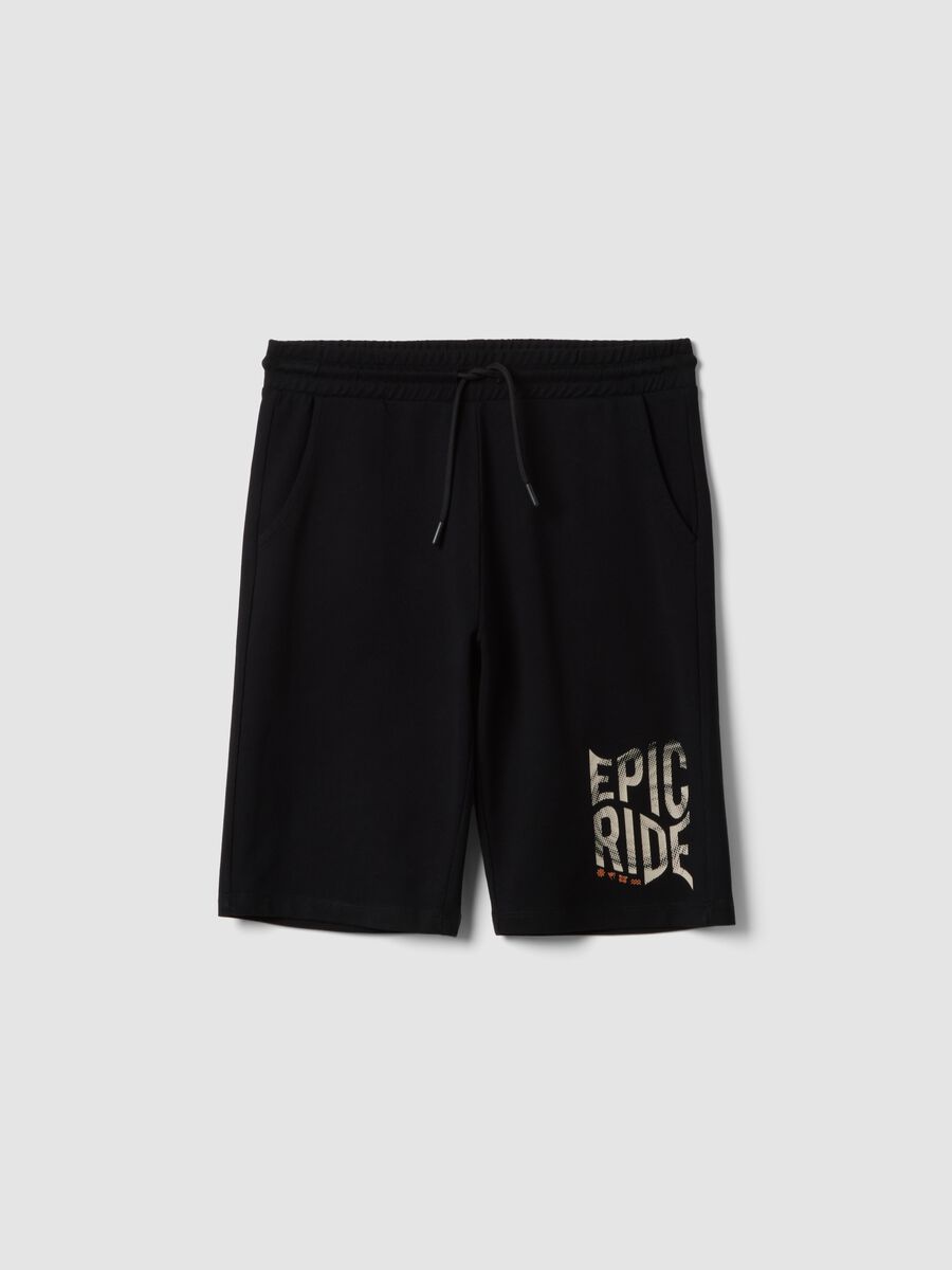 Black pure cotton bermuda shorts with elasticated waist_0