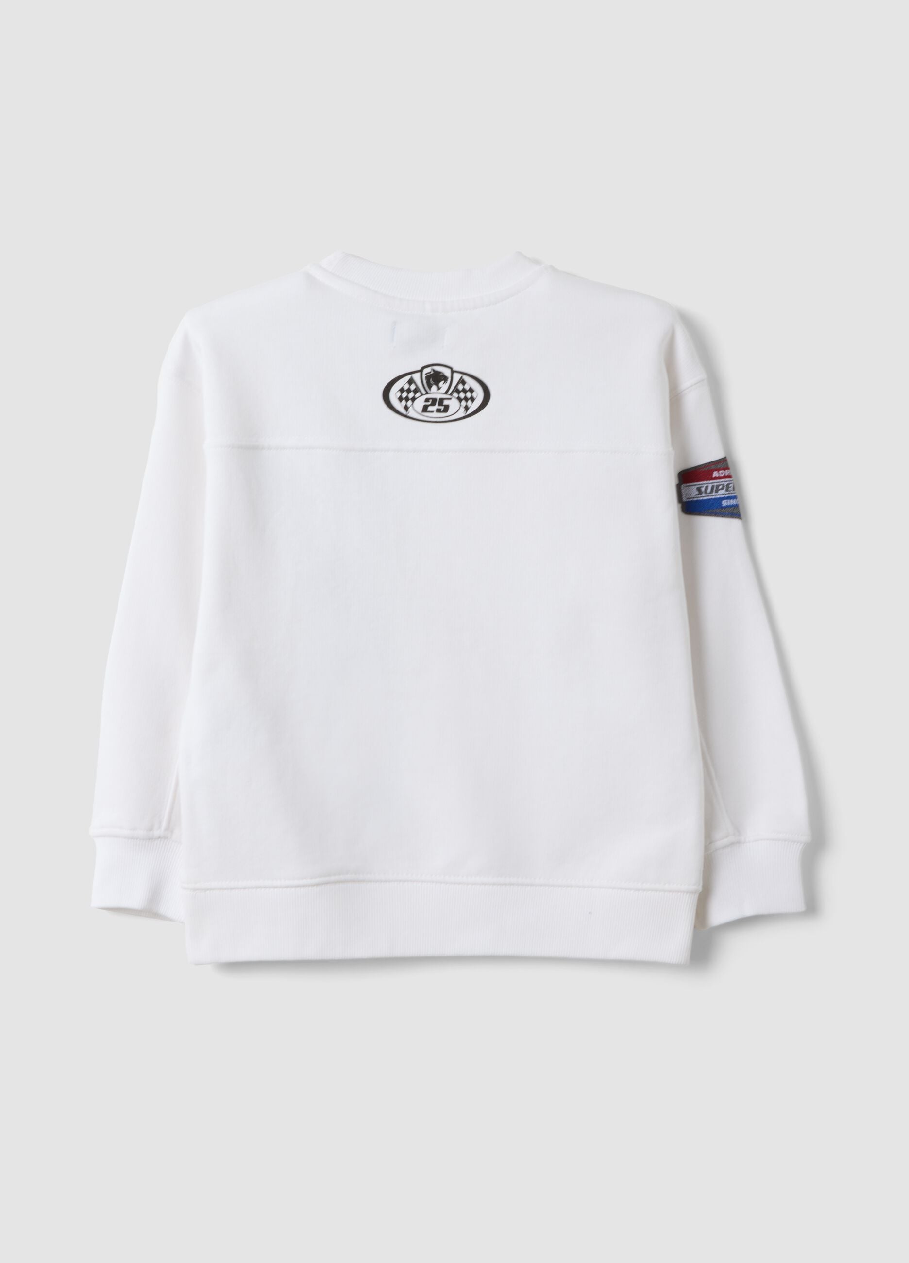Sweatshirt branca em mistura de algod&atilde;o com gola redonda e estampado racing para menino