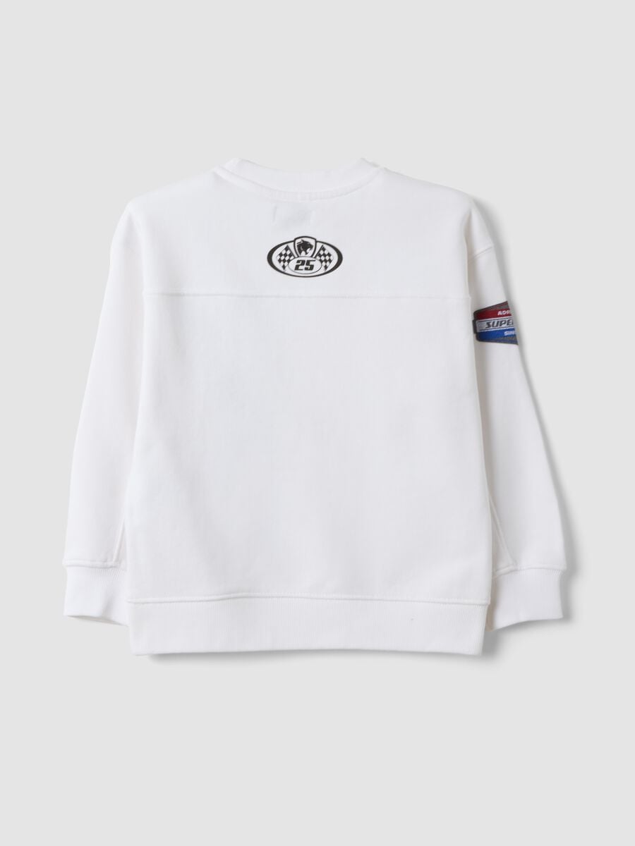Sweatshirt branca em mistura de algod&atilde;o com gola redonda e estampado racing para menino_1