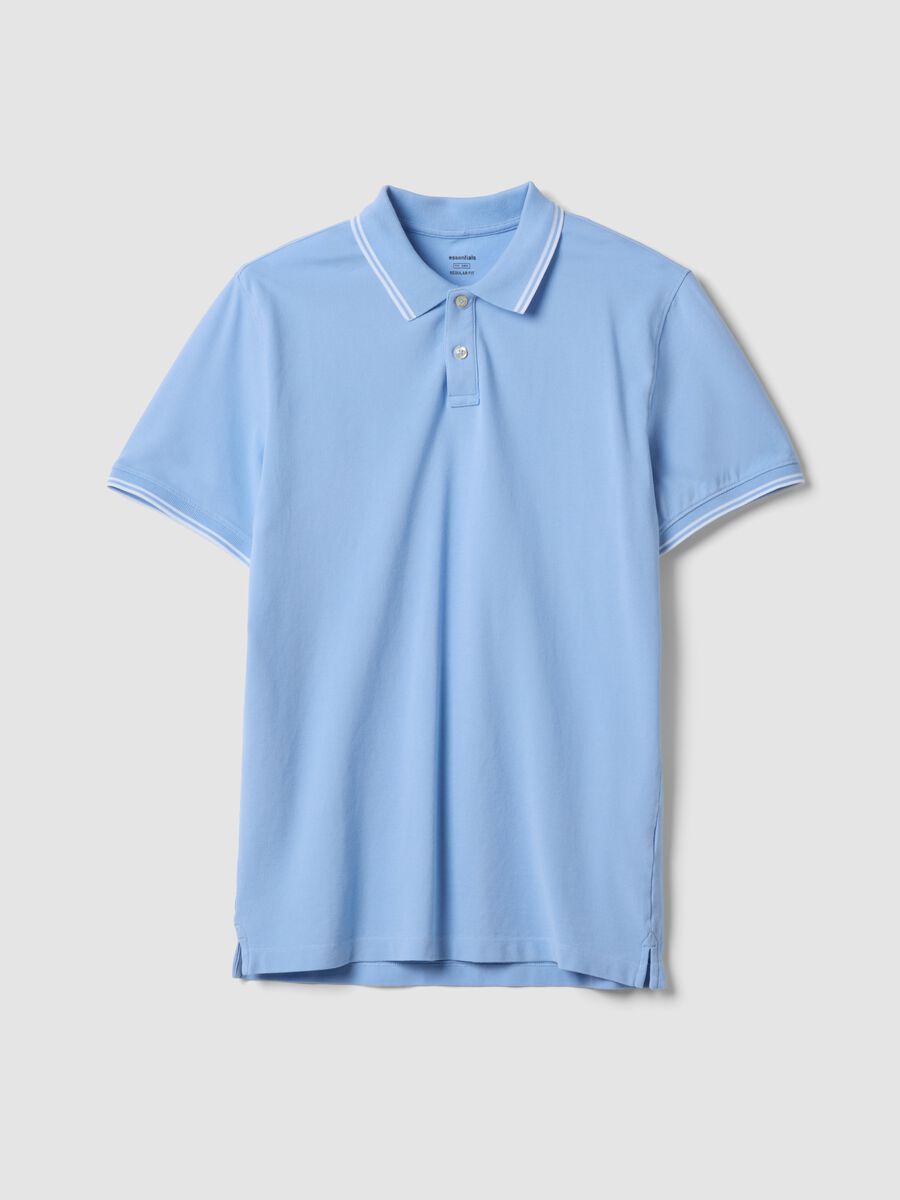 Light blue stretch cotton polo shirt, regular fit_4