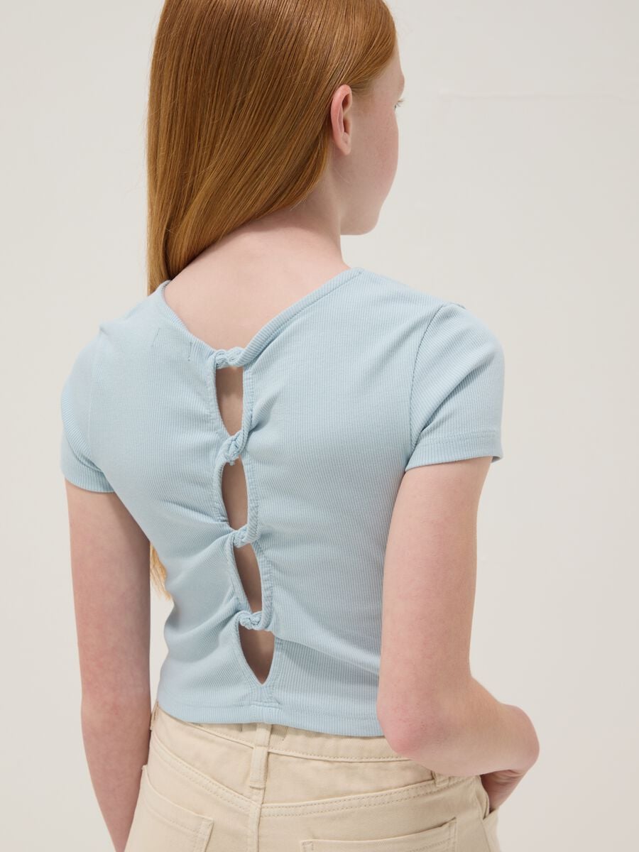 Blue stretch cotton short-sleeve T-shirt_2