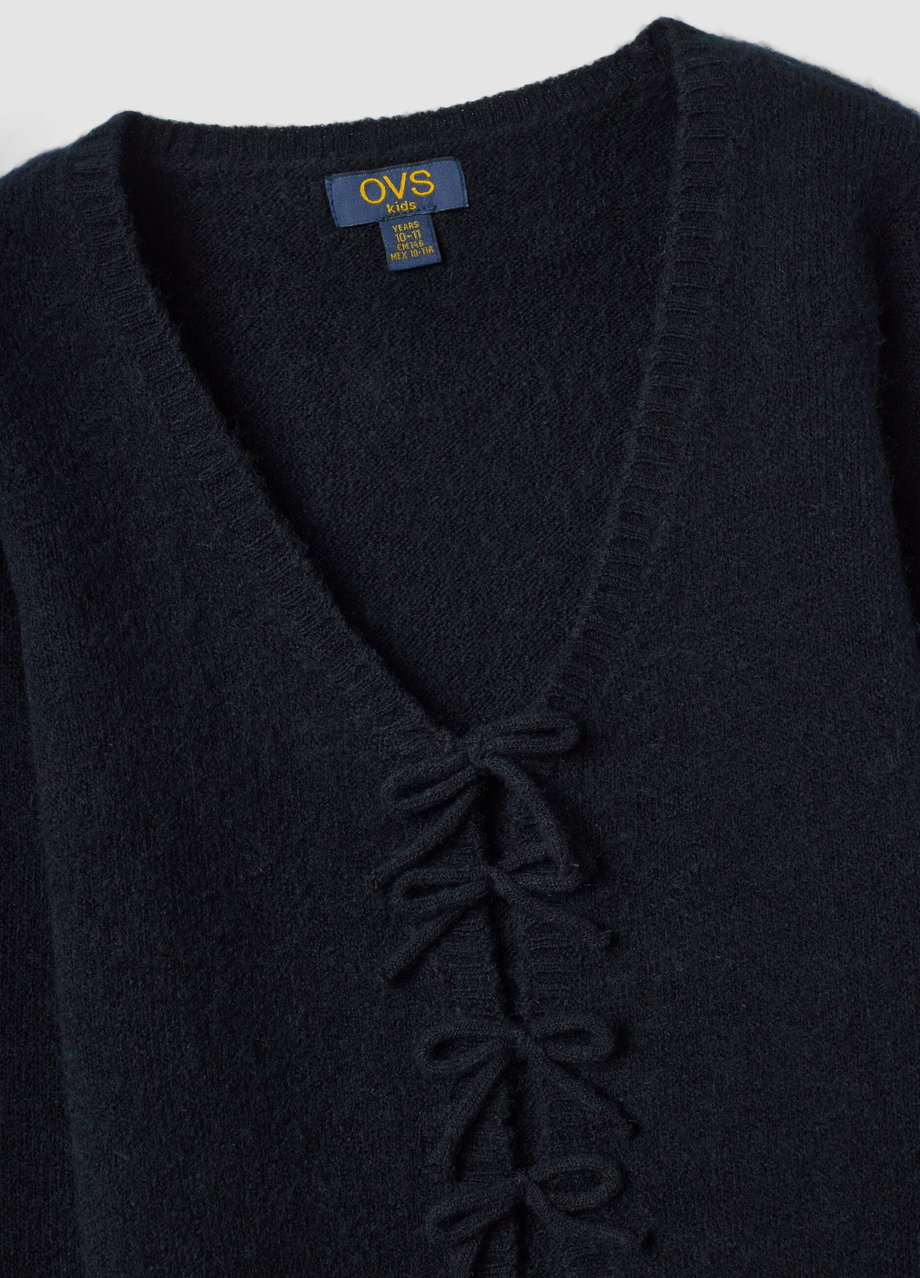 Black stretch wool cardigan, regular fit