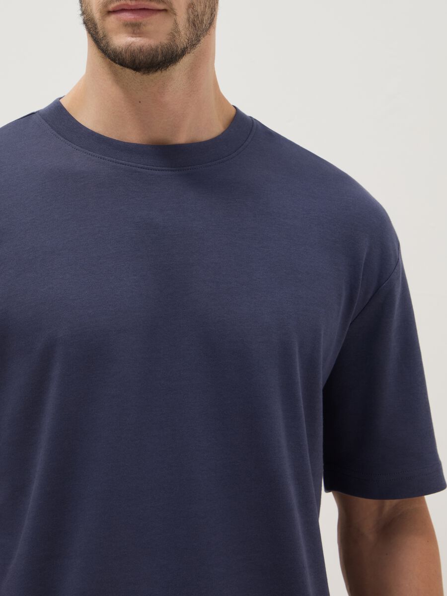 Blaues T-Shirt aus reiner Baumwolle mit kurzen &Auml;rmeln, Relaxed Fit_3
