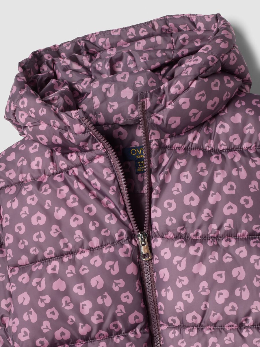 Multicolour hooded padded jacket with heart print, regular fit_2