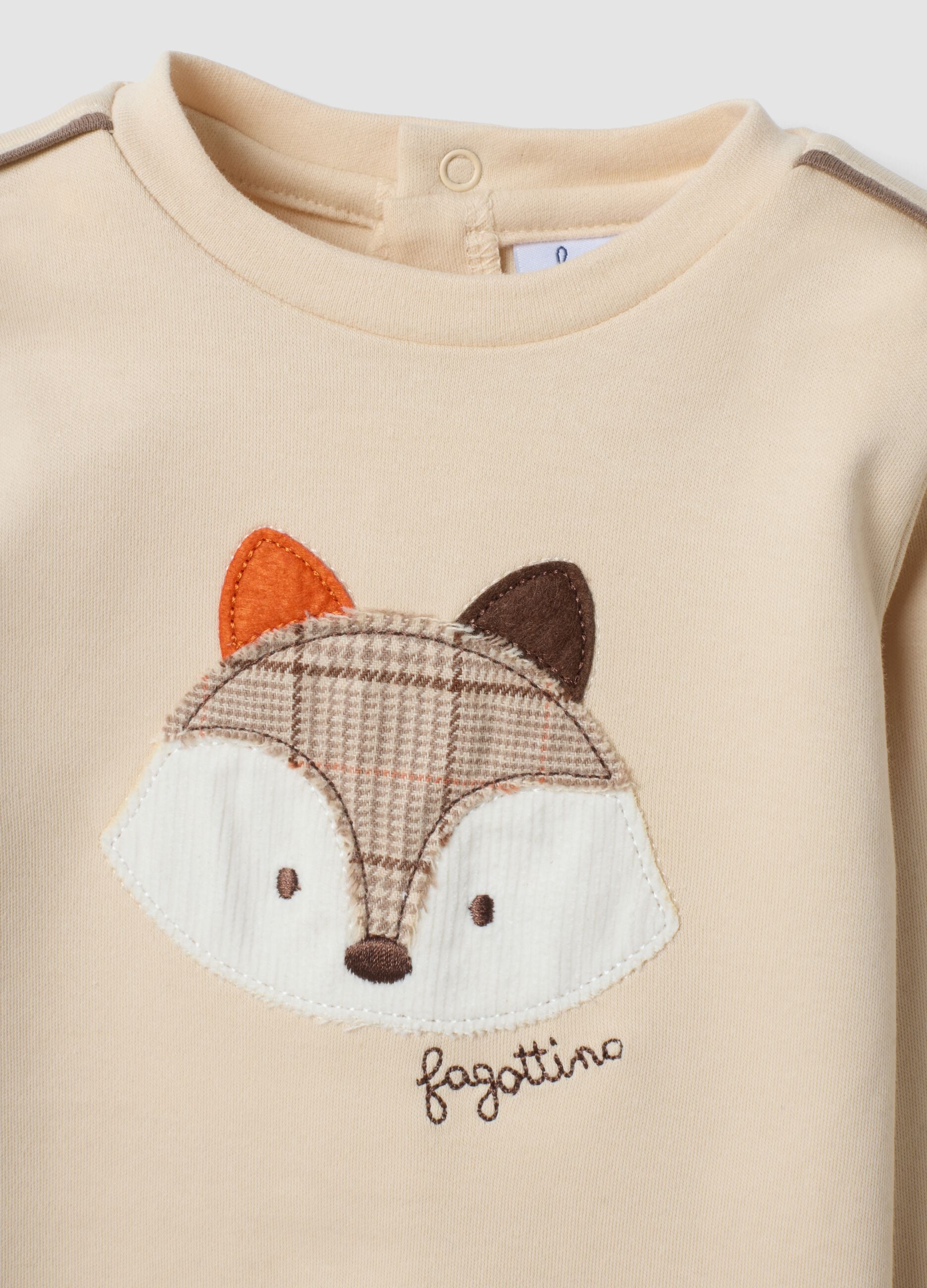Beiges Rundhals-Shirt aus reiner Bio-Baumwolle