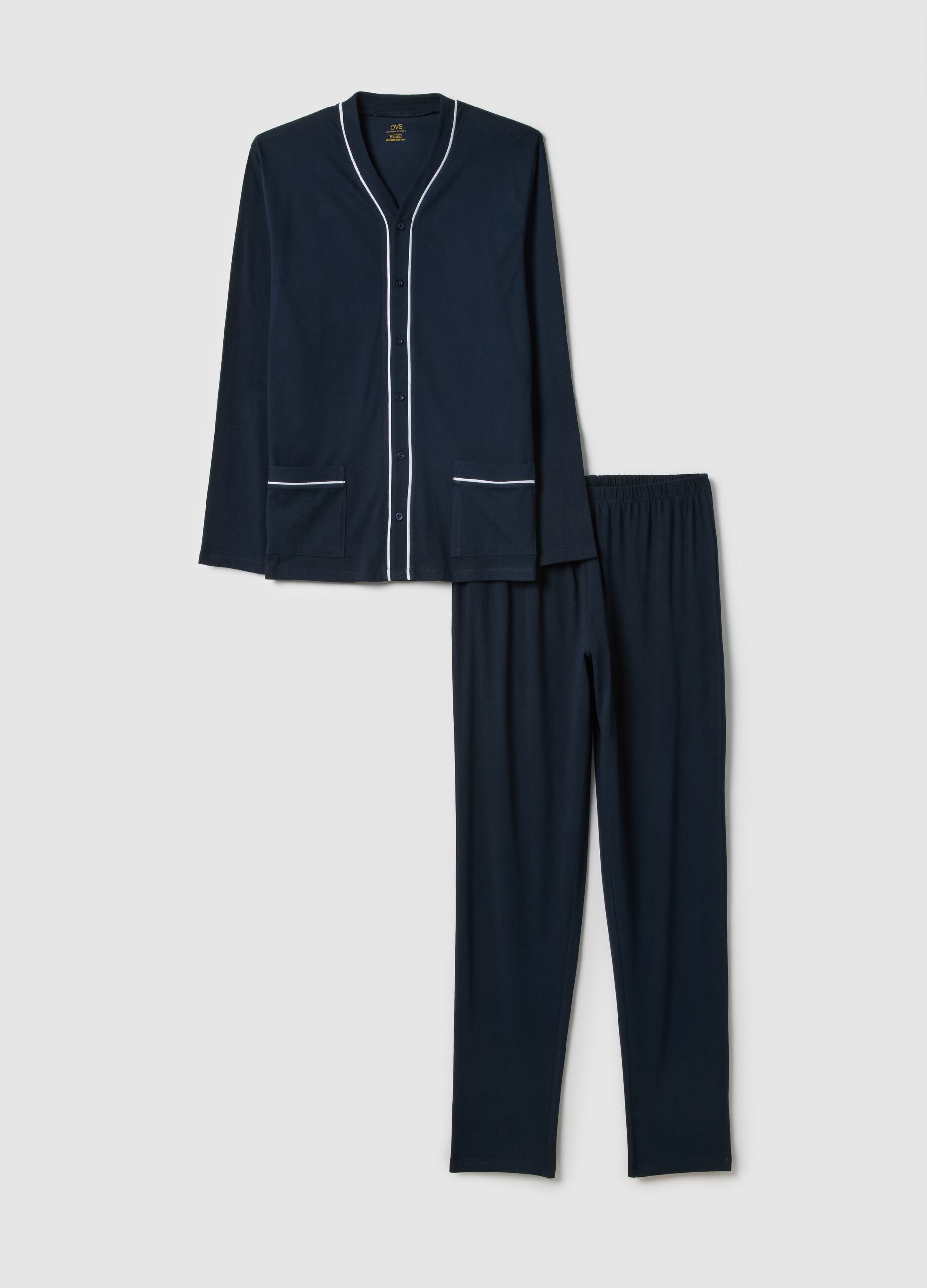 Pure cotton blue pyjamas, regular fit with contrast detailing