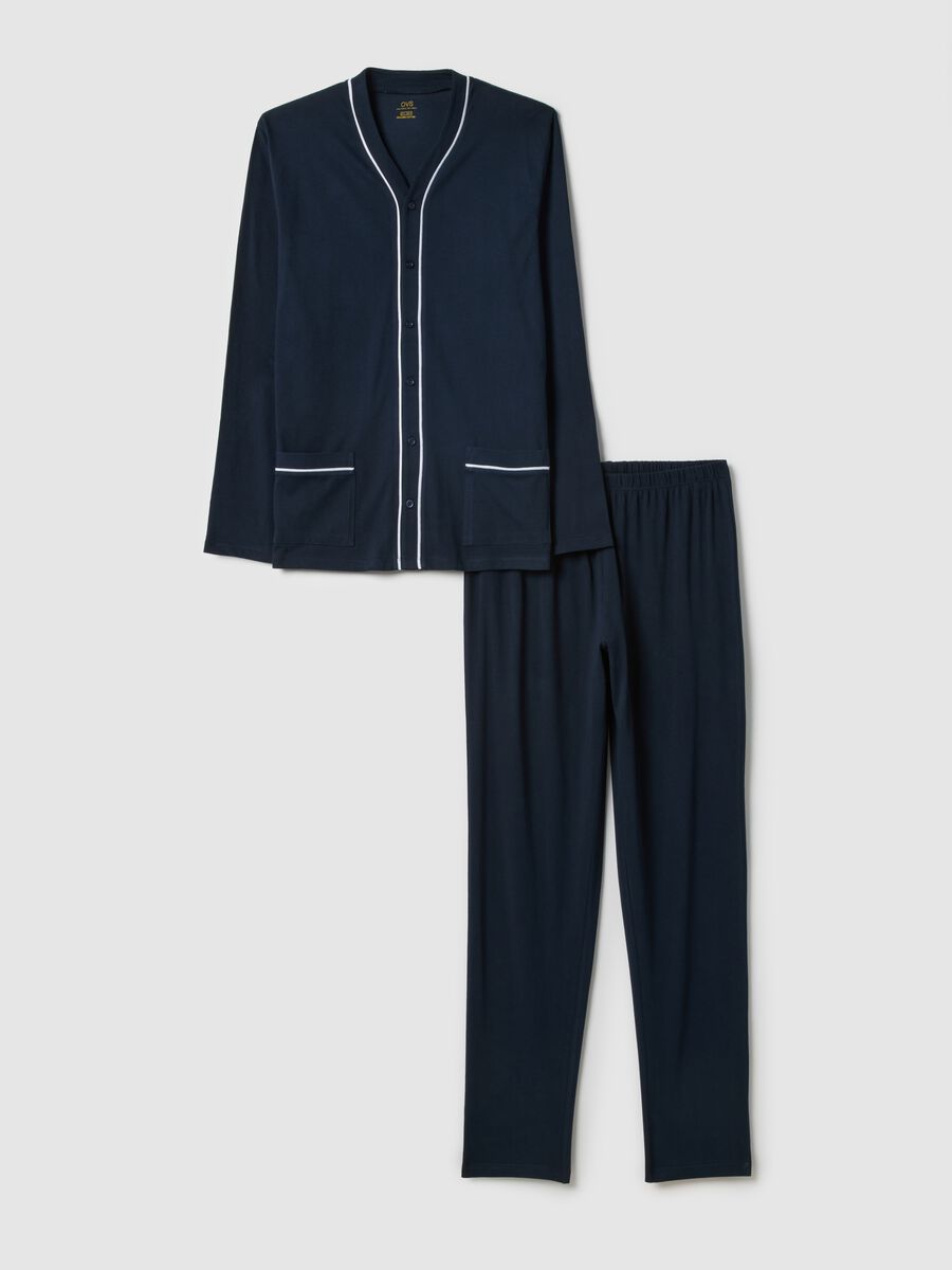 Pure cotton blue pyjamas, regular fit with contrast detailing_0