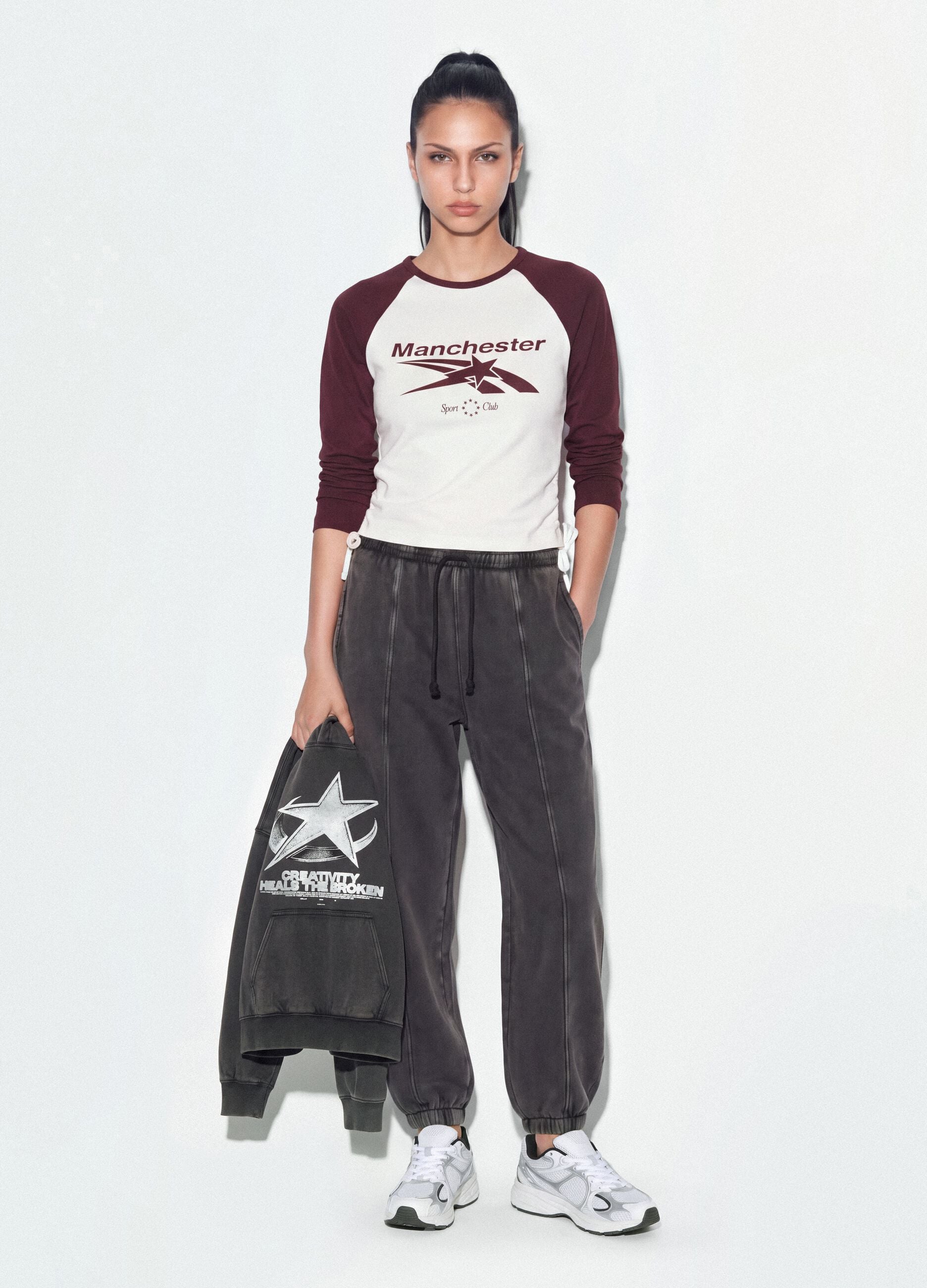 Graue Joggerhose aus Baumwollmix mit Kordelzug
