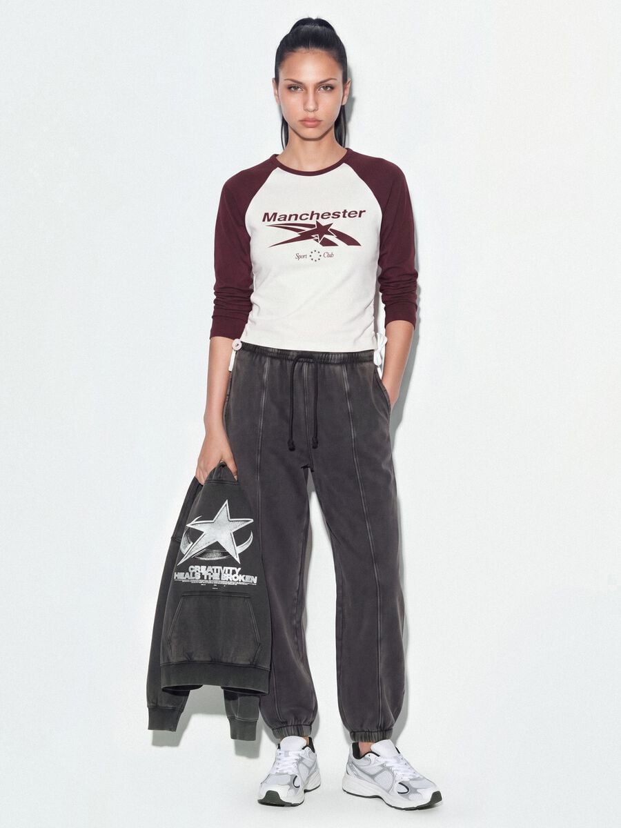 Grey cotton-blend jogger trousers with drawstring_0