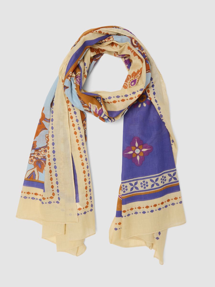 Pa&ntilde;uelo multicolor de algod&oacute;n puro con estampado floral_0