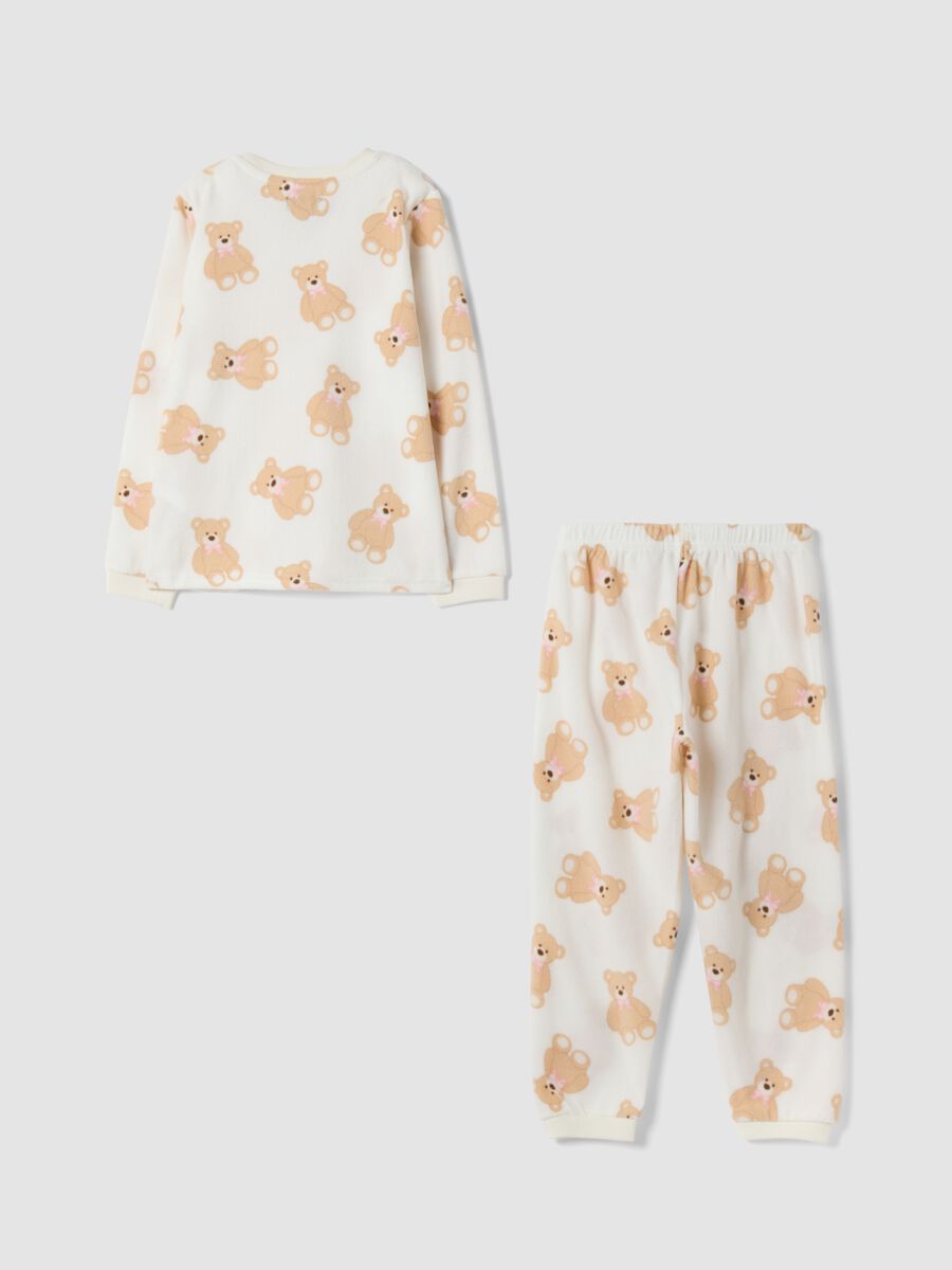 White crew-neck pyjamas with teddy bear print_1