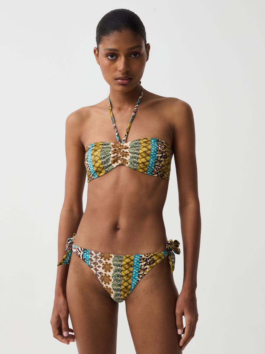 Bandeau bikini top with traditional print_0