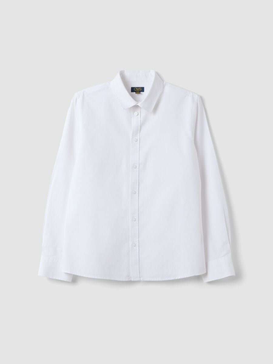 White pure cotton Oxford shirt with classic collar for boys_0