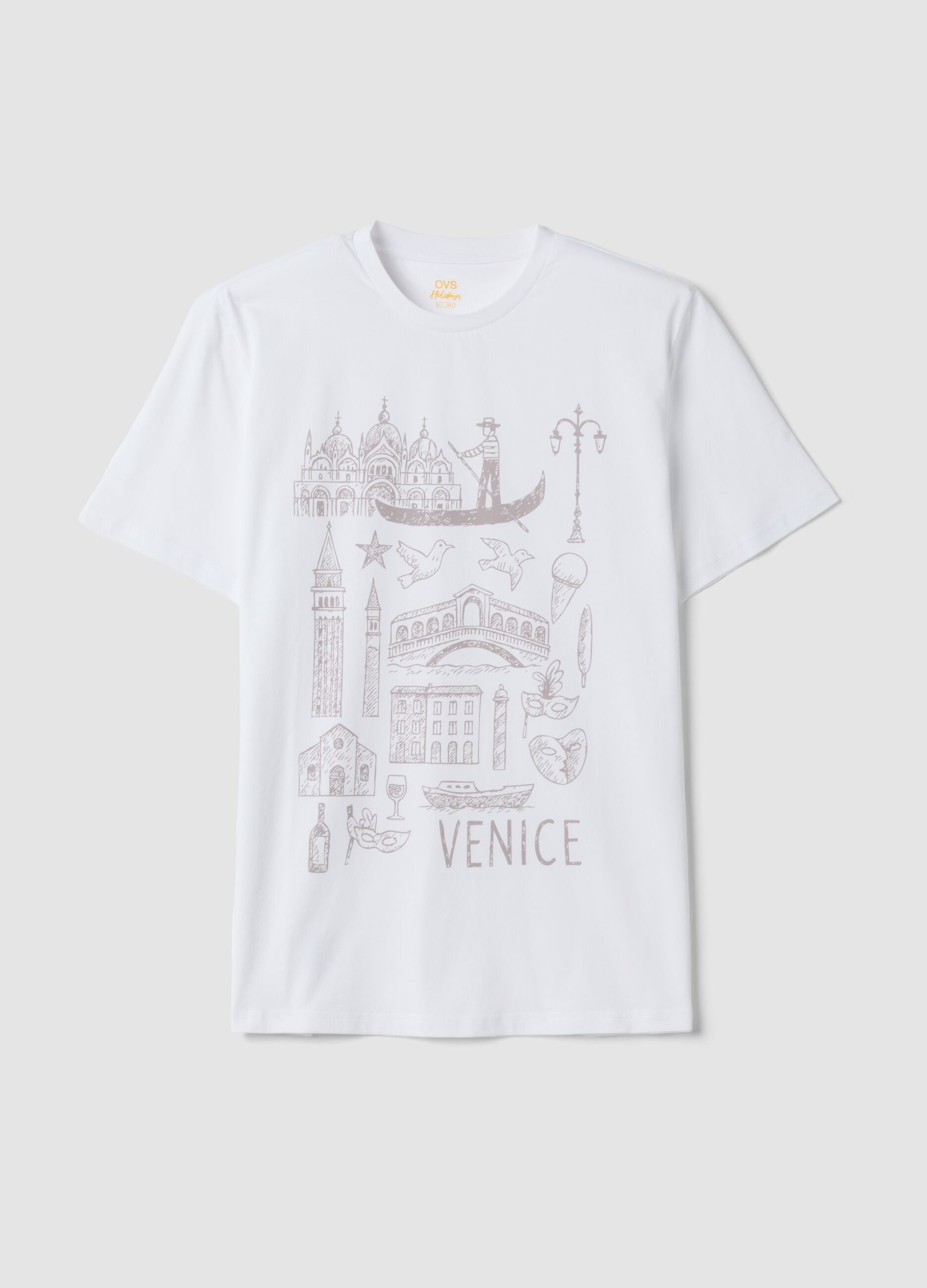 Wei&szlig;es T-Shirt aus reiner Baumwolle mit Print, Regular Fit