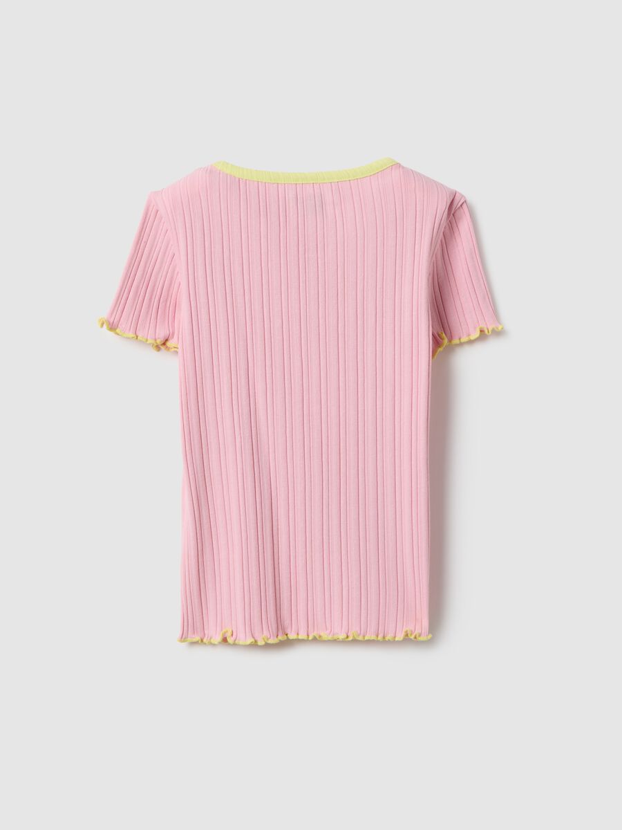 Pink elastic cotton girl's t-shirt, regular fit, with patch_1