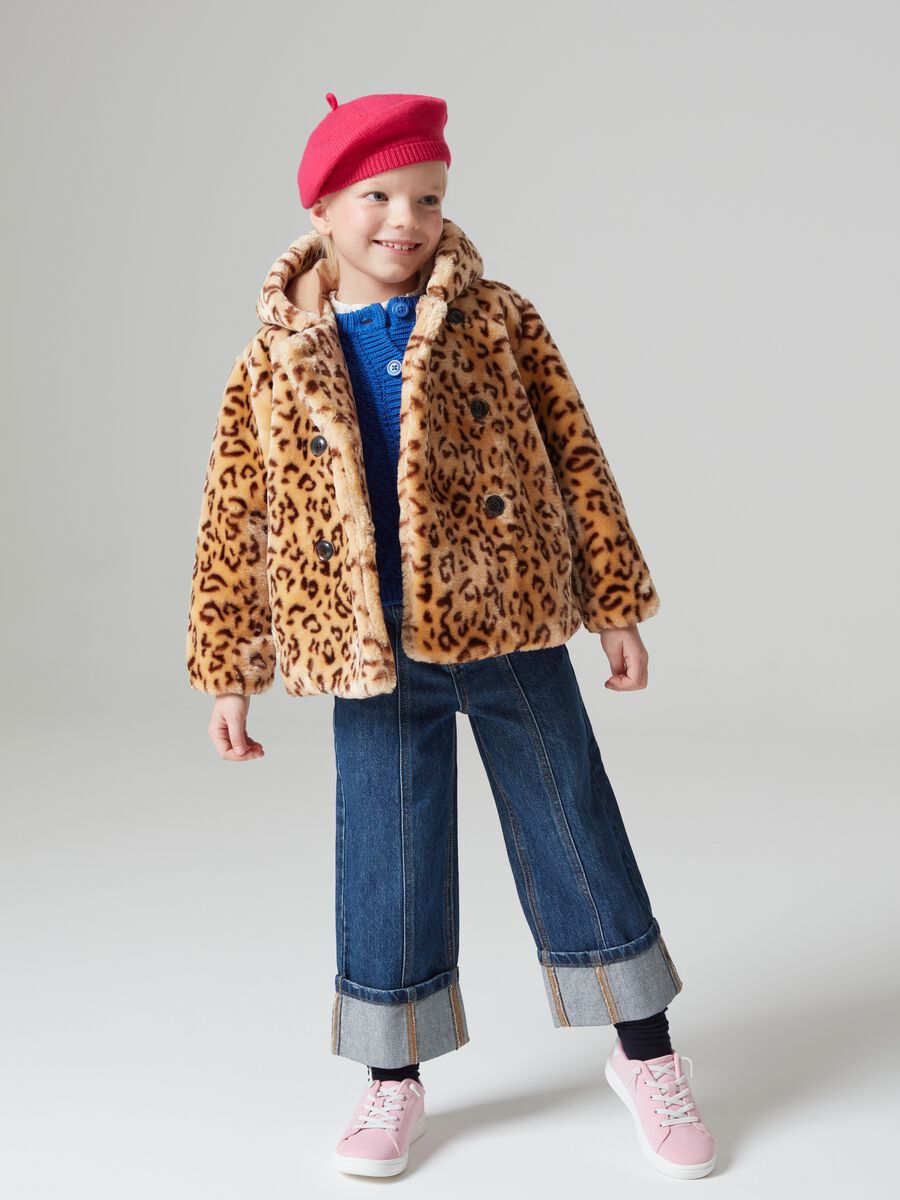 Faux fur coat with animal print_0
