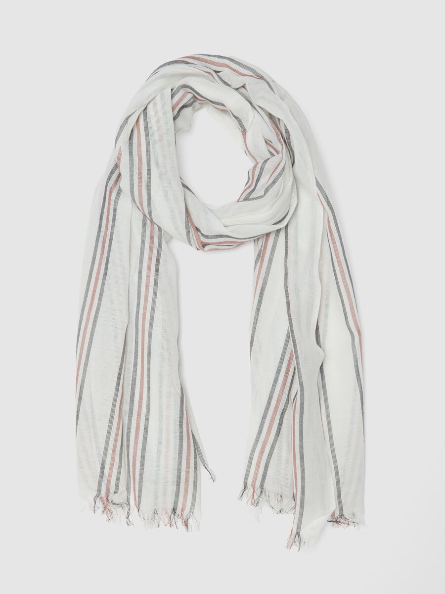 White pure cotton scarf with multicolour stripes_0