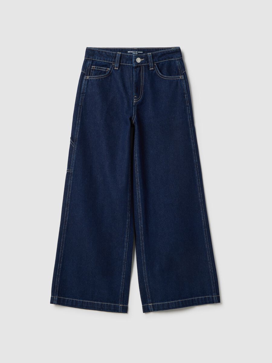 Girls' blue denim wide leg jeans in pure cotton_0