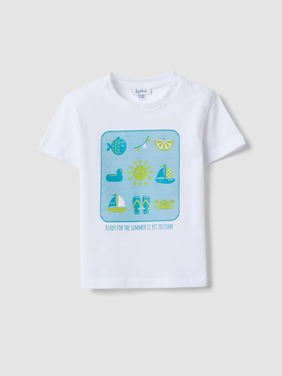 White pure cotton boys&rsquo; T-shirt, regular fit, with nautical print_0