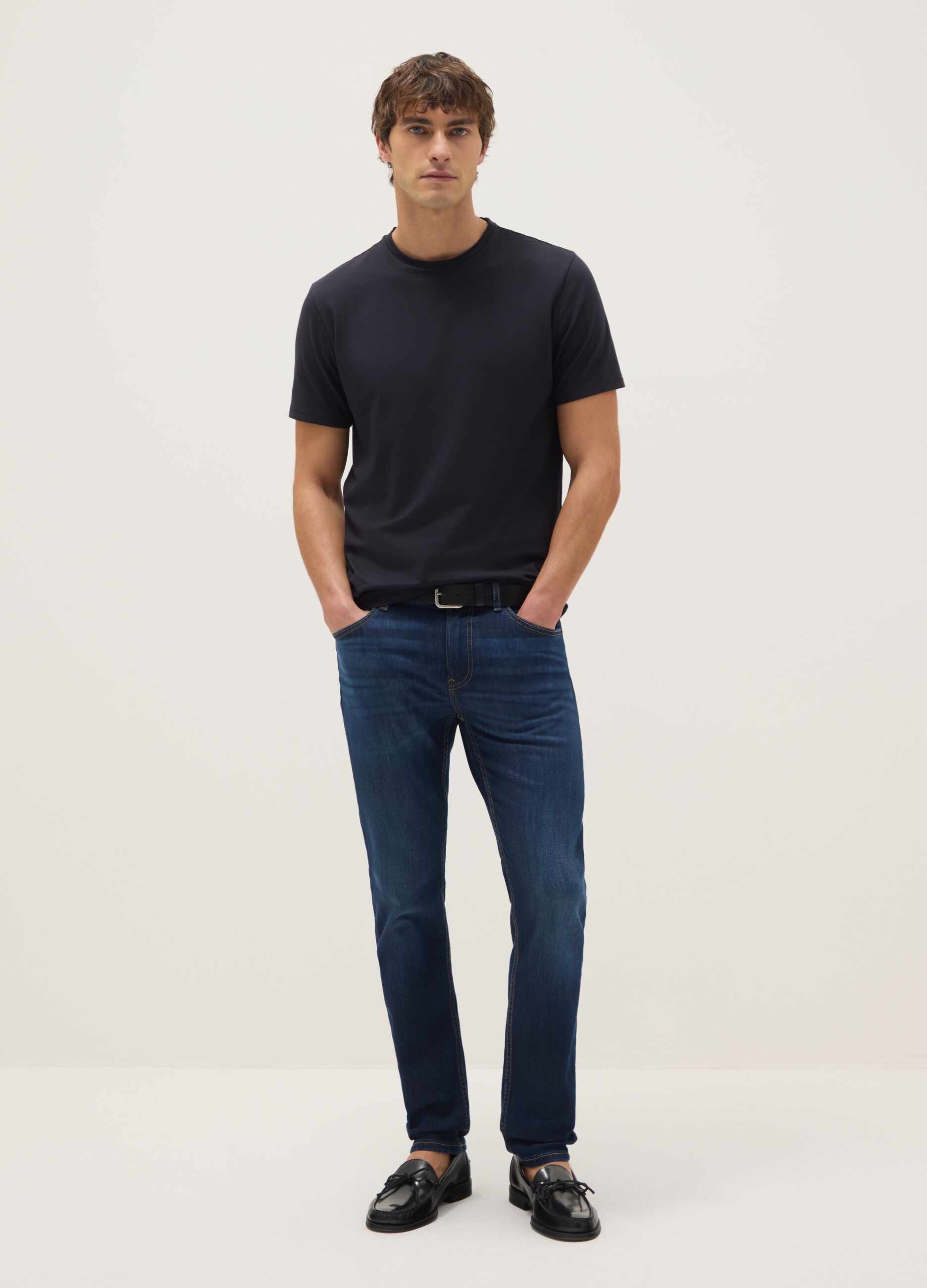Blaue Stretch-Baumwoll-Skinny-Jeans