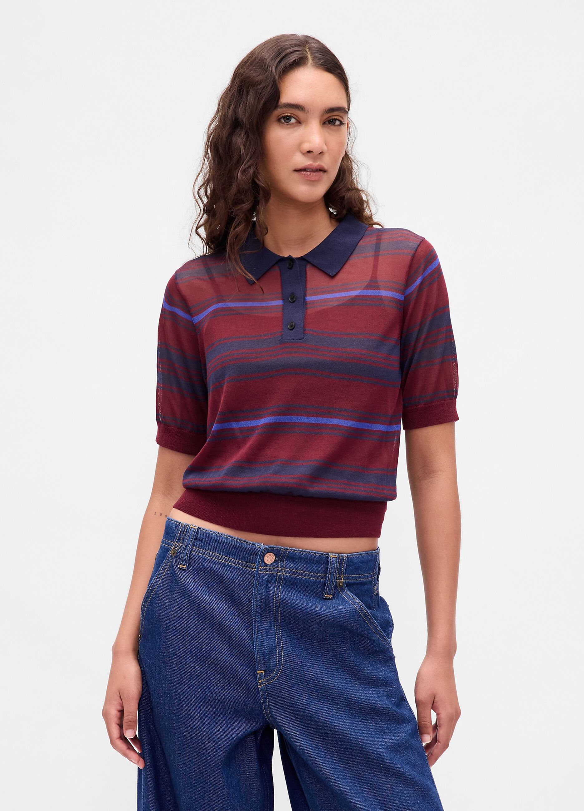 Rotes Kurzarm-Strick-Poloshirt