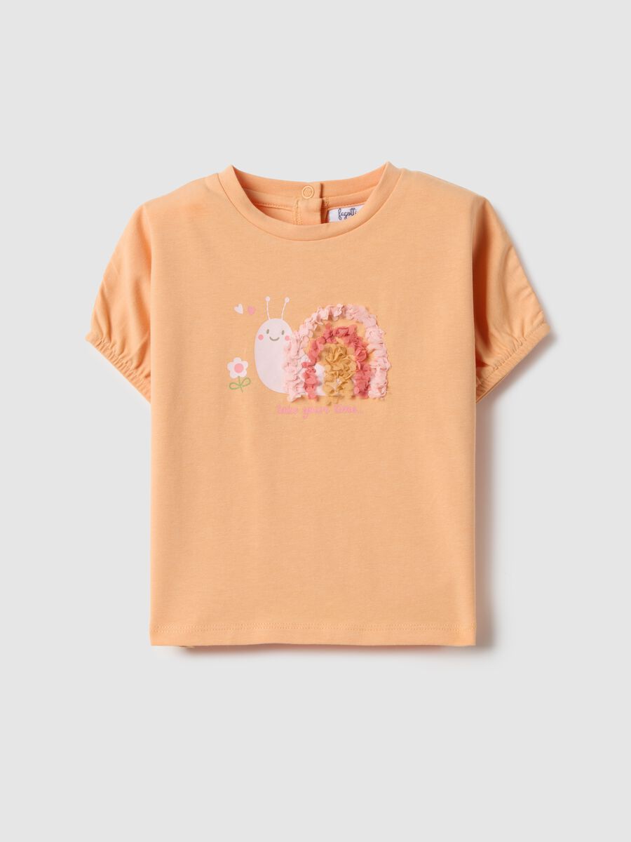 Orange cotton blend girl's regular fit t-shirt with embroidery_0