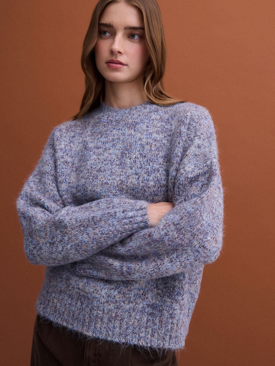 Blue m&eacute;lange crew-neck jumper in stretch wool_1