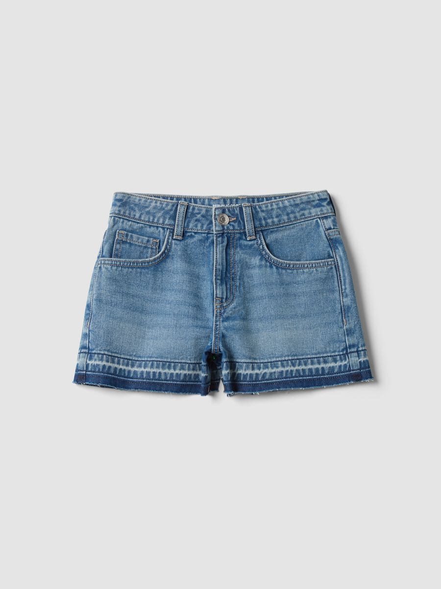 Blue pure cotton denim shorts for girls, straight fit_0