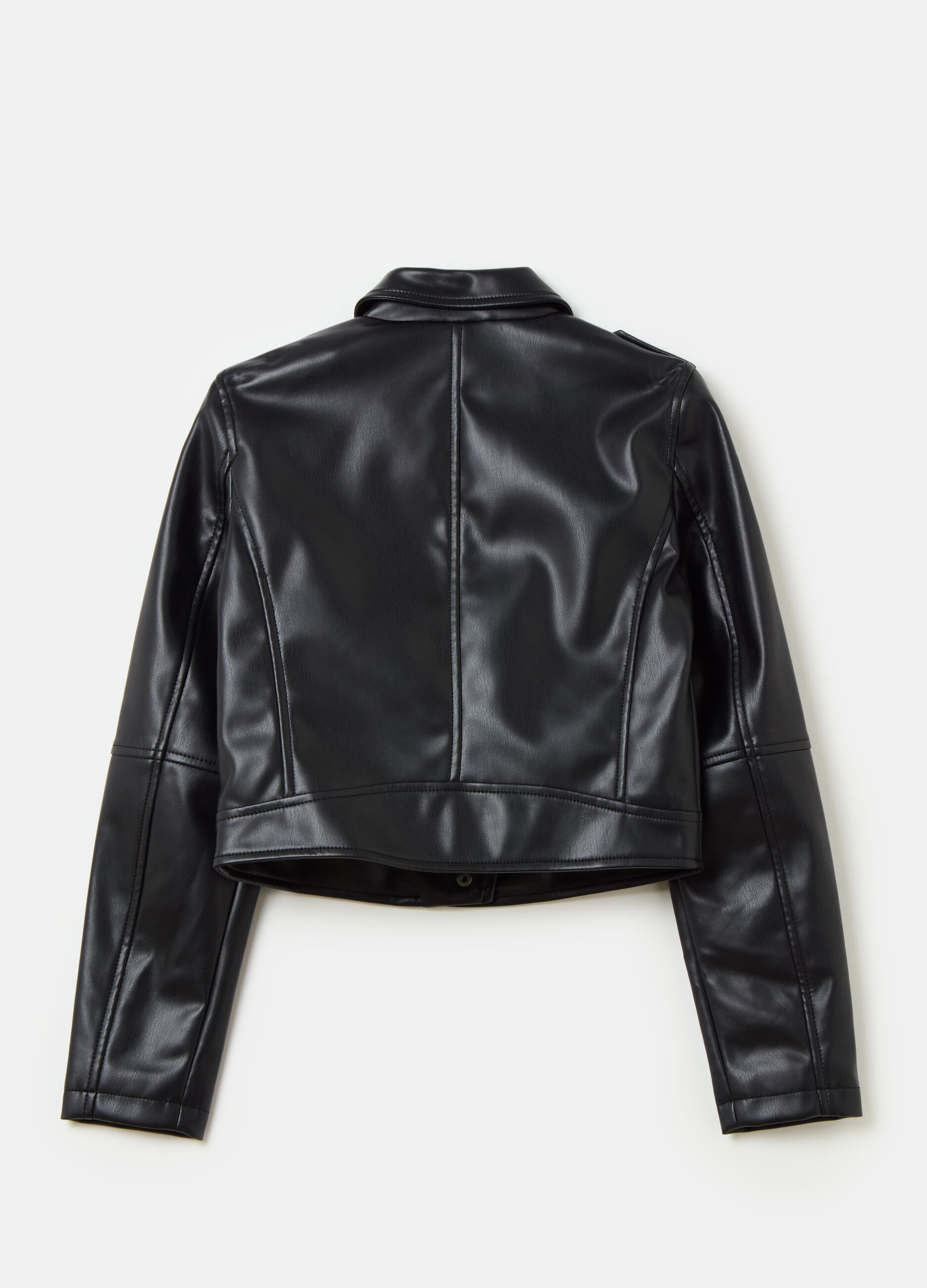 Glossy-effect cropped biker jacket