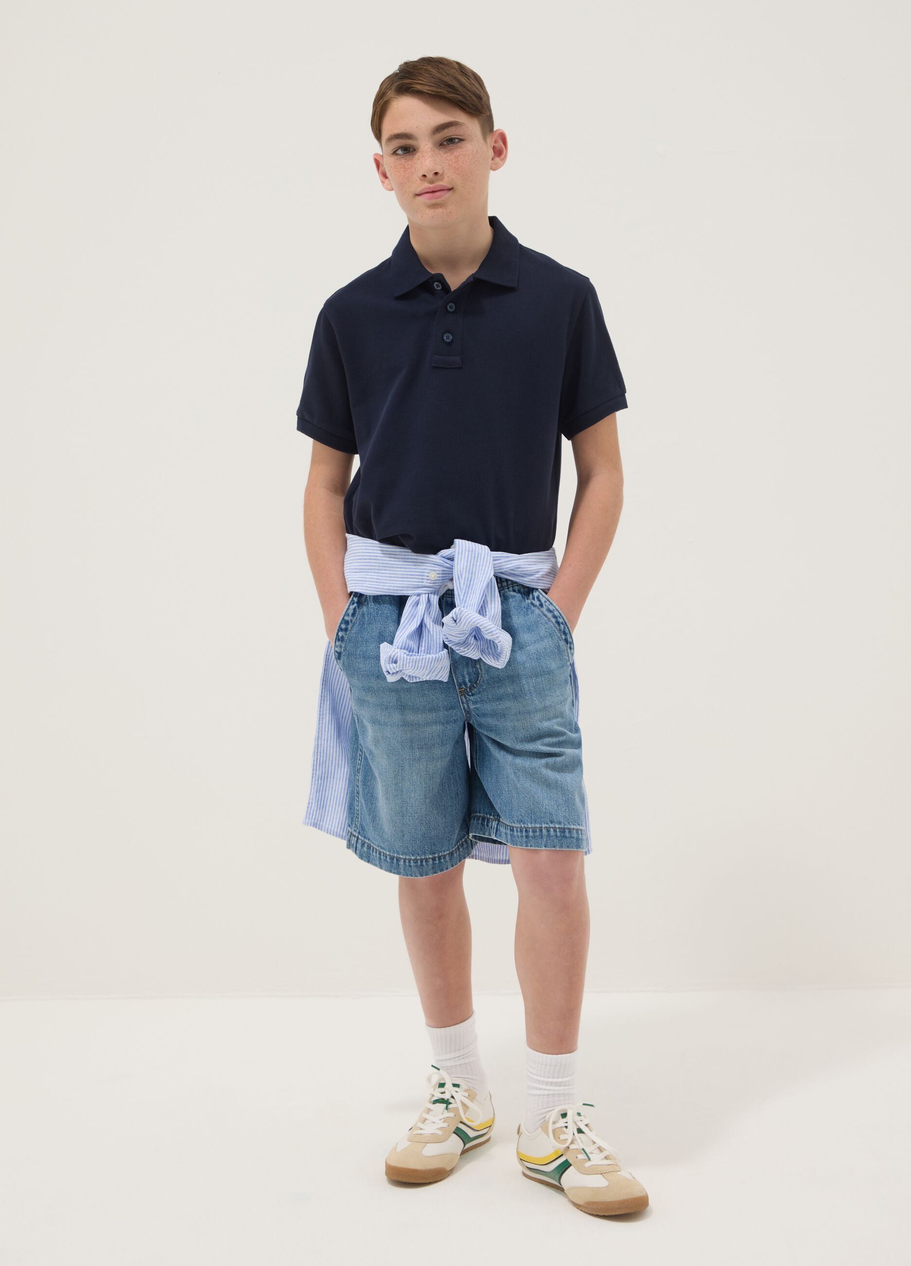 Blue denim boys&rsquo; cotton-blend straight-fit shorts
