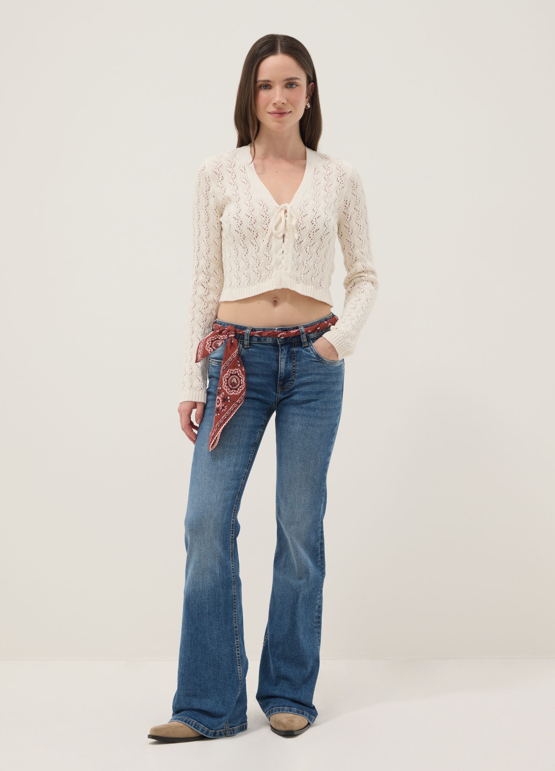 Flared jeans in blue stretch denim cotton