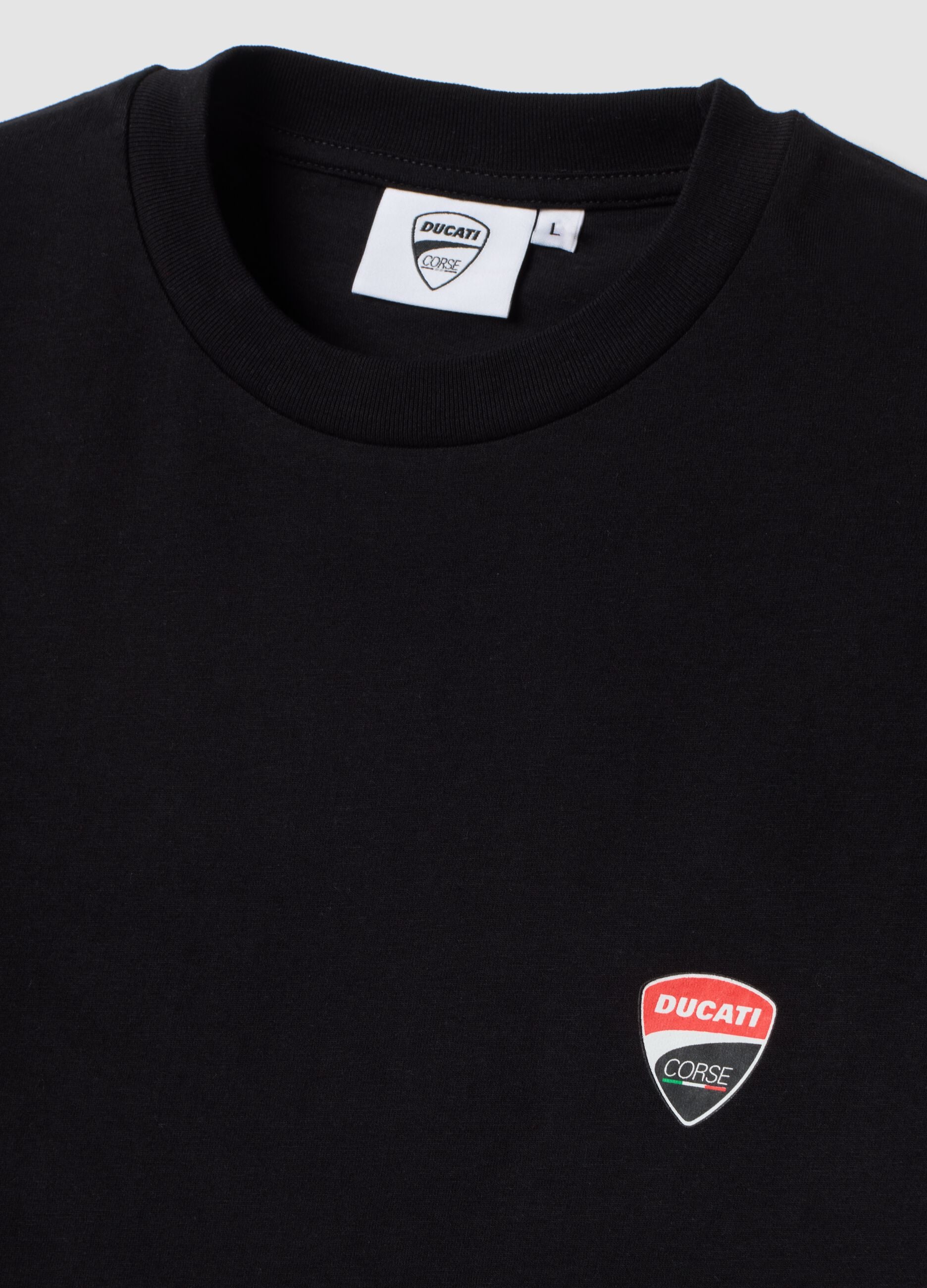 T-shirt preta em algod&atilde;o puro com estampado Ducati, regular fit