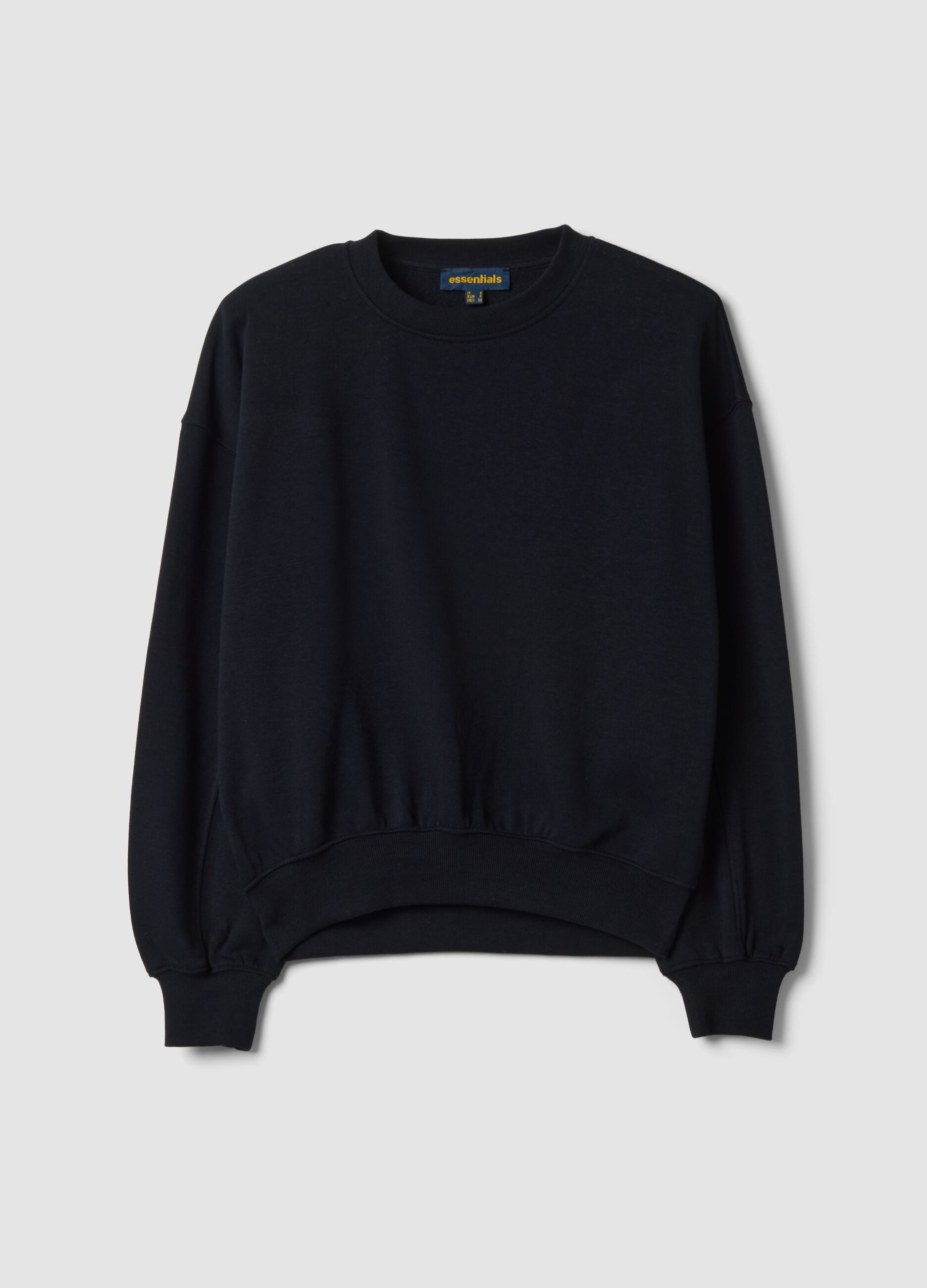 Black crew-neck sweatshirt in cotton-viscose blend fleece, regular fit
