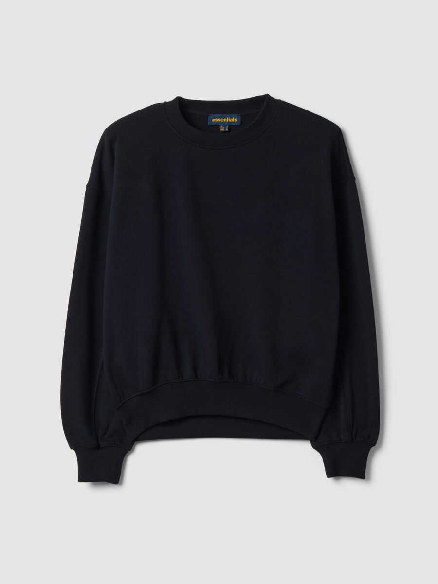 Black crew-neck sweatshirt in cotton-viscose blend fleece, regular fit_0