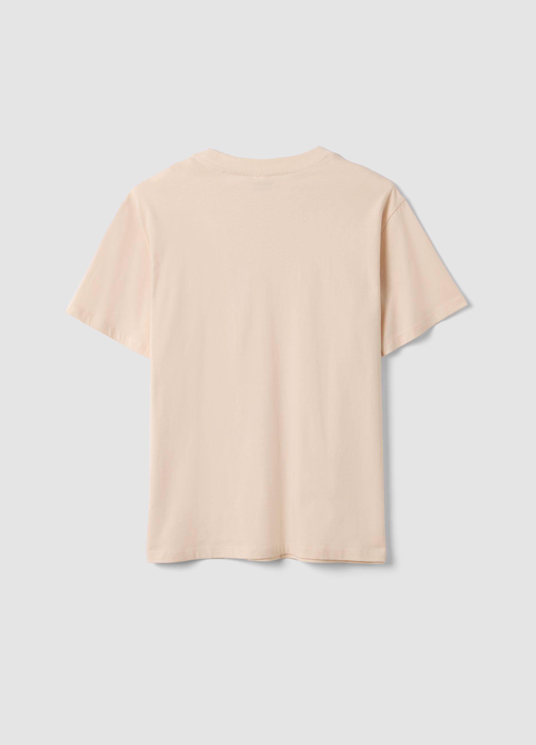 T-shirt rosa em algod&atilde;o puro com estampado frontal Sakura, corte regular