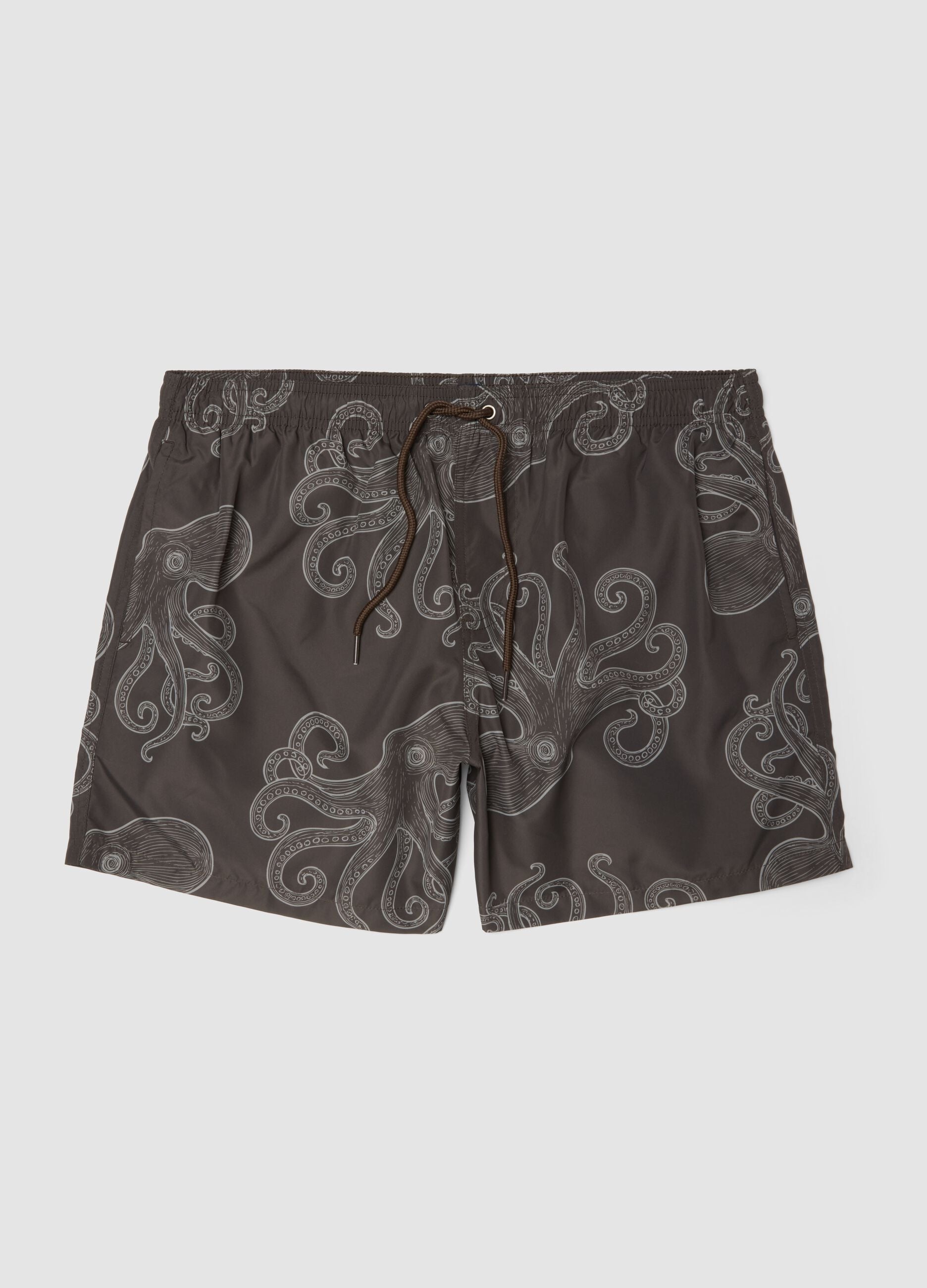 Braune Badeshorts mit Allover-Print