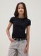Black pure cotton slim-fit T-shirt with rhinestones for girls_0