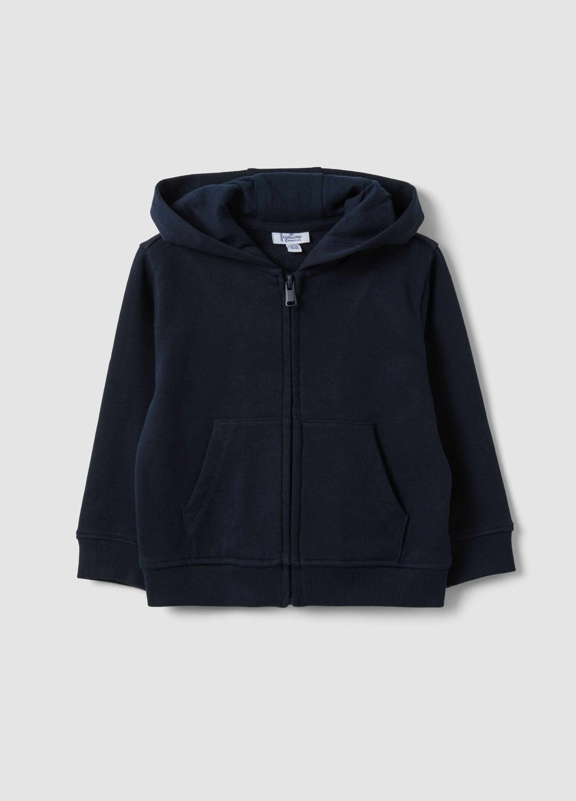 Sweatshirt azul com capuz em puro algod&atilde;o org&acirc;nico, corte regular para beb&eacute; menino