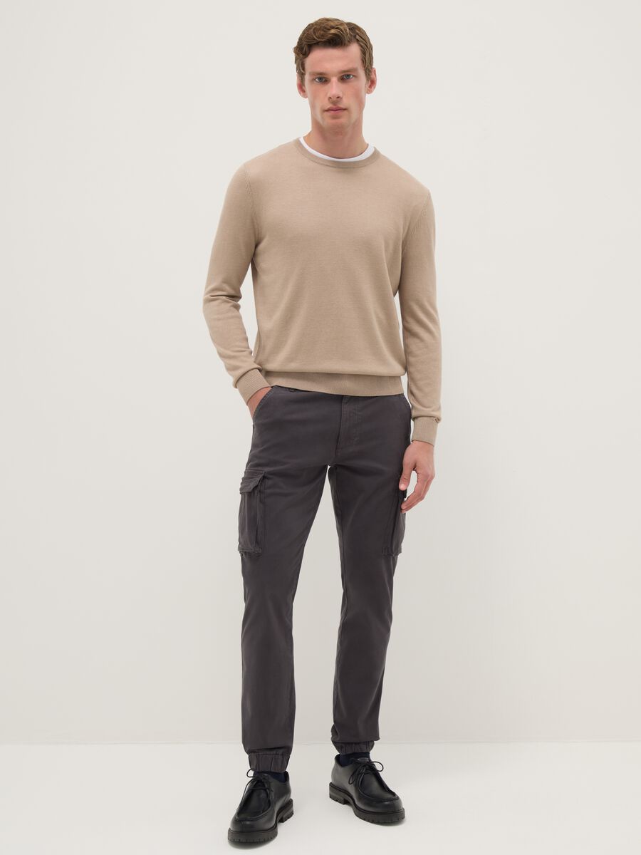 Grey slim fit stretch cotton cargo trousers_0