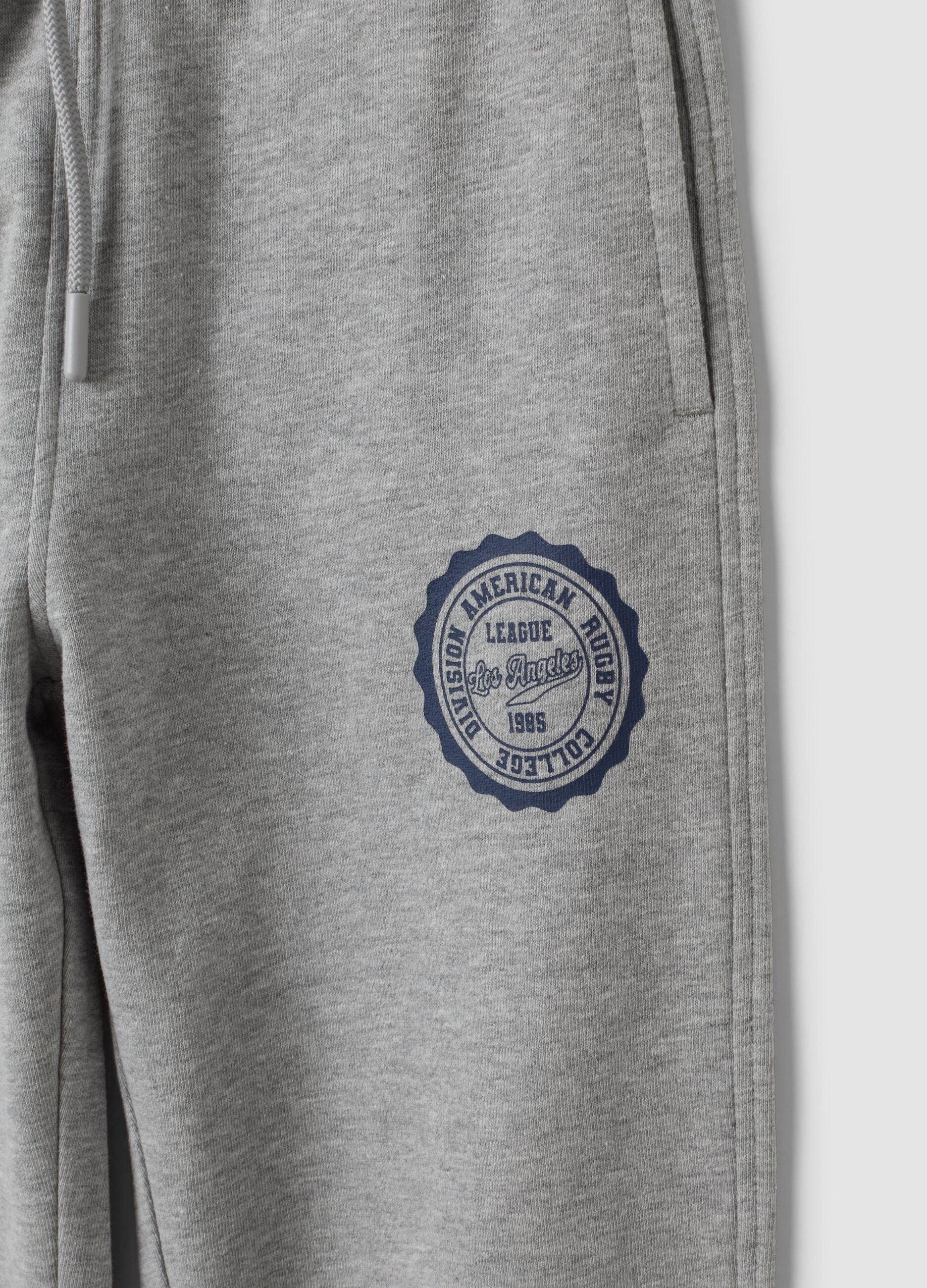Grey cotton and viscose blend joggers with contrast print for boys