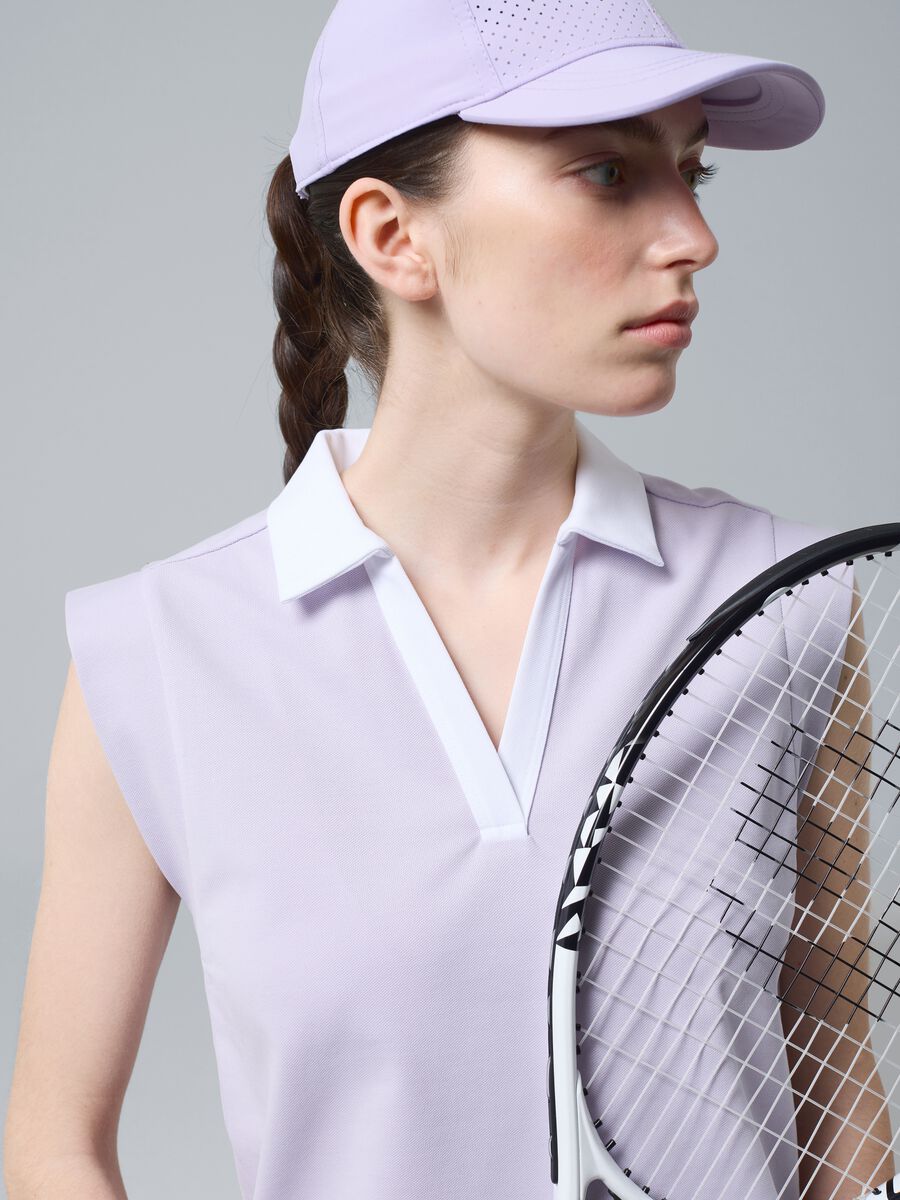 Violettes &auml;rmelloses ALTAVIA COURT Poloshirt aus Stretch-Baumwolle mit klassischem Kragen_3
