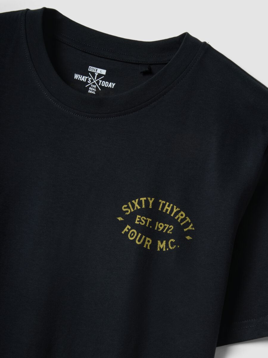 Black printed T-shirt in pure cotton, regular fit_5