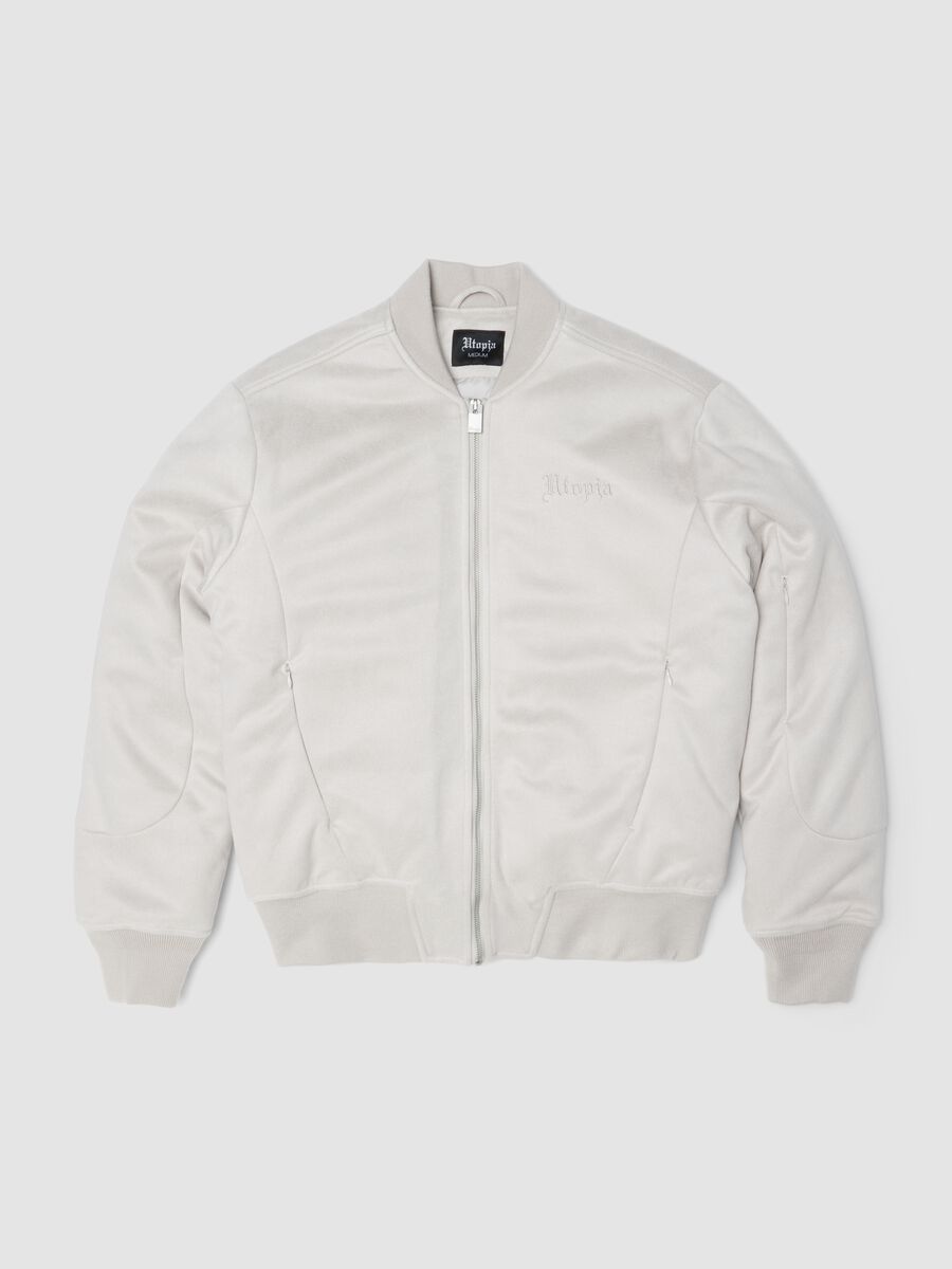 Faux Suede Bomber Jacket &ndash; Light Beige_0