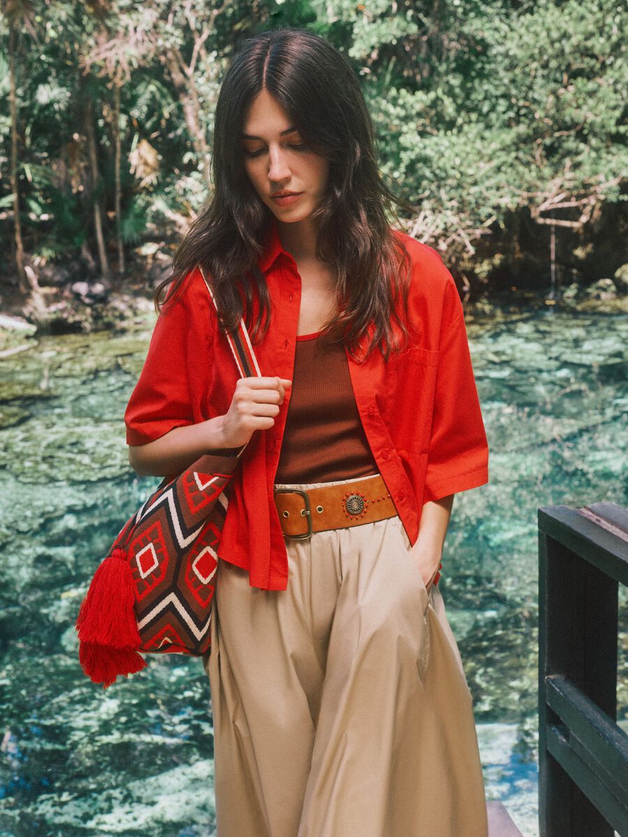 Rotes Hemd aus reiner Baumwolle mit Brusttasche, Oversize-Fit_0