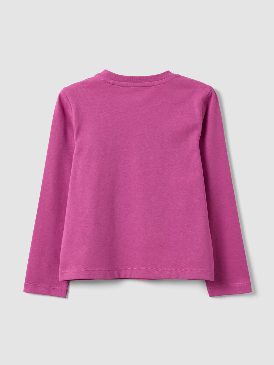Girls' pink organic cotton T-shirt with front slogan_1
