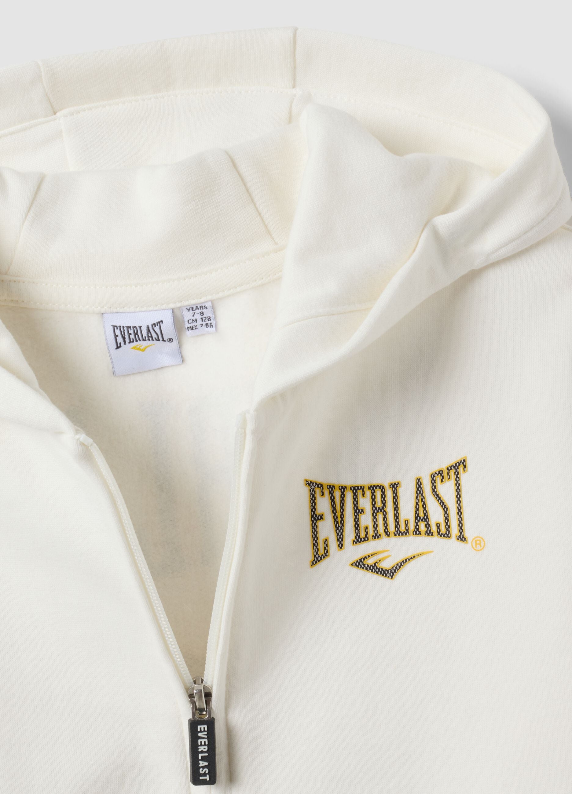 White pure cotton hooded sweatshirt with logo for boys, regular fit