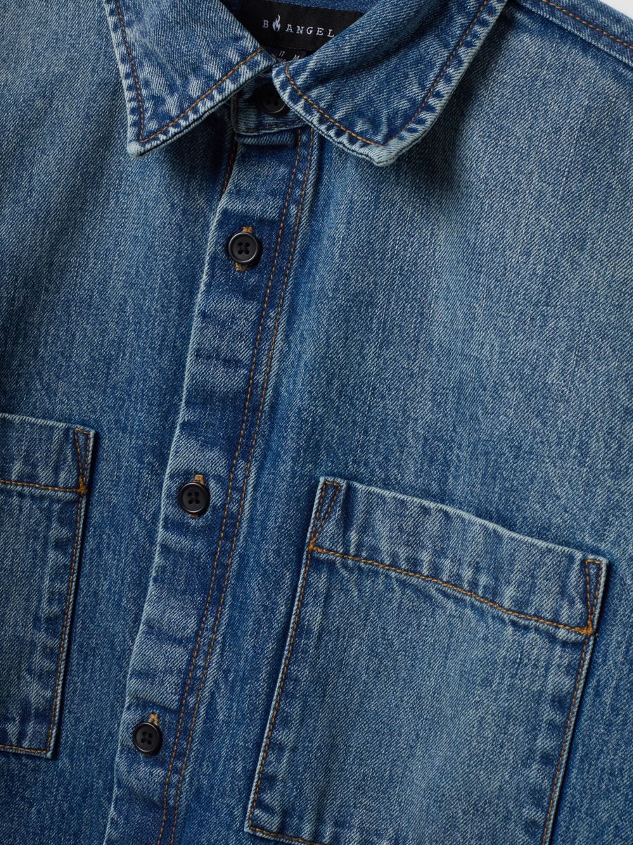 Blue denim shirt in pure cotton, regular fit_5