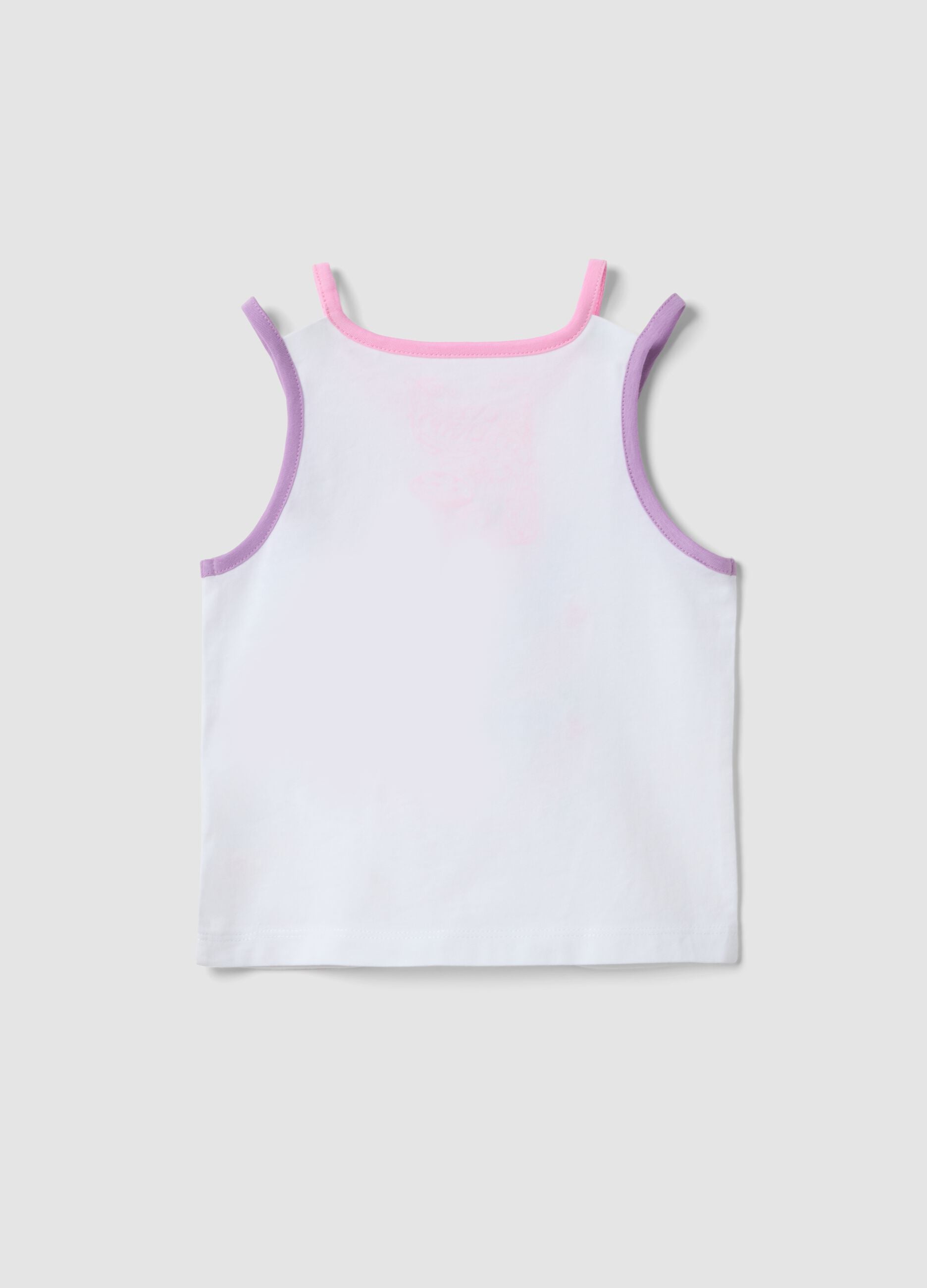 Tank top bianco in cotone elasticizzato con stampa per bambina regular fit