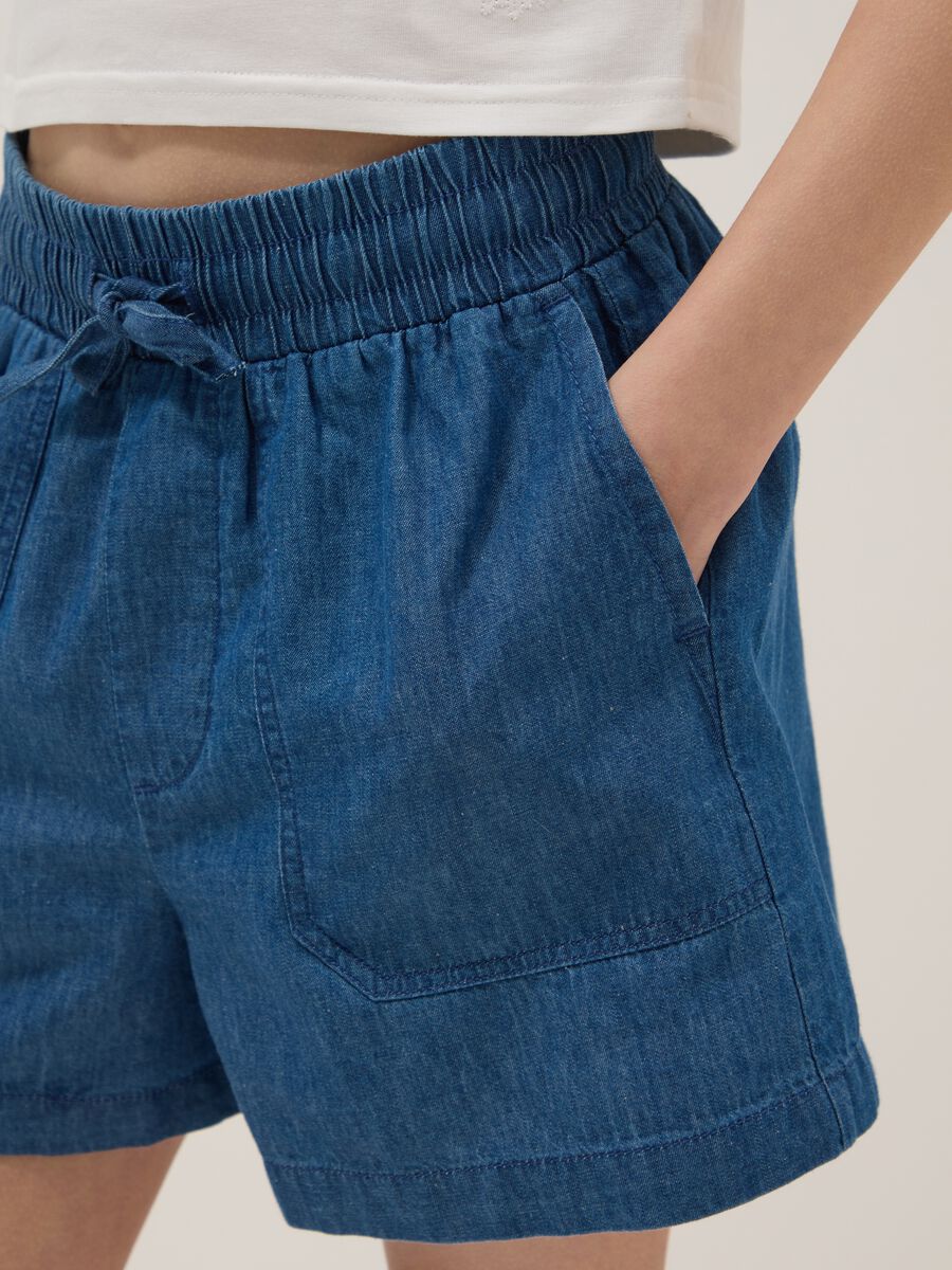 Girls' Pure Cotton Blue Denim Regular Fit Shorts_2