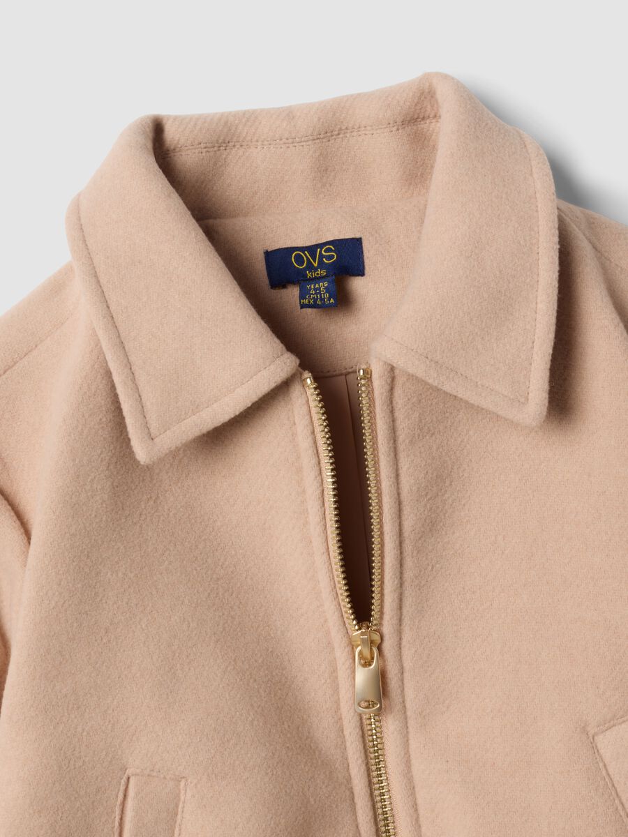 Beige wool-blend jacket with zip and floral embroidery_3